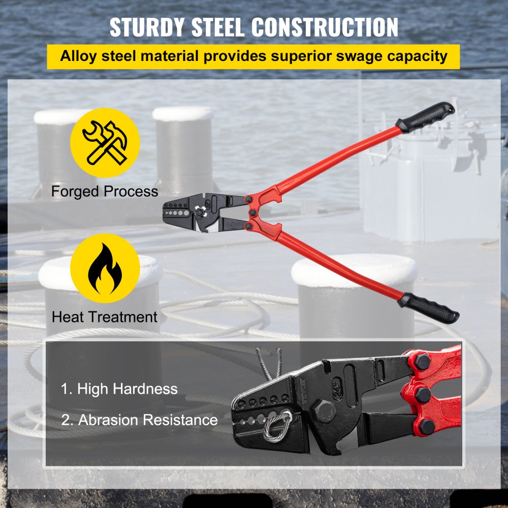 VEVOR Hand Swager Crimper Swaging Tool for Copper Aluminum Oval Sleeves and Stop Sleeves Wire Rope Crimping Tool Propress Swage Tool Long Handle Labor Save (24 Inch)