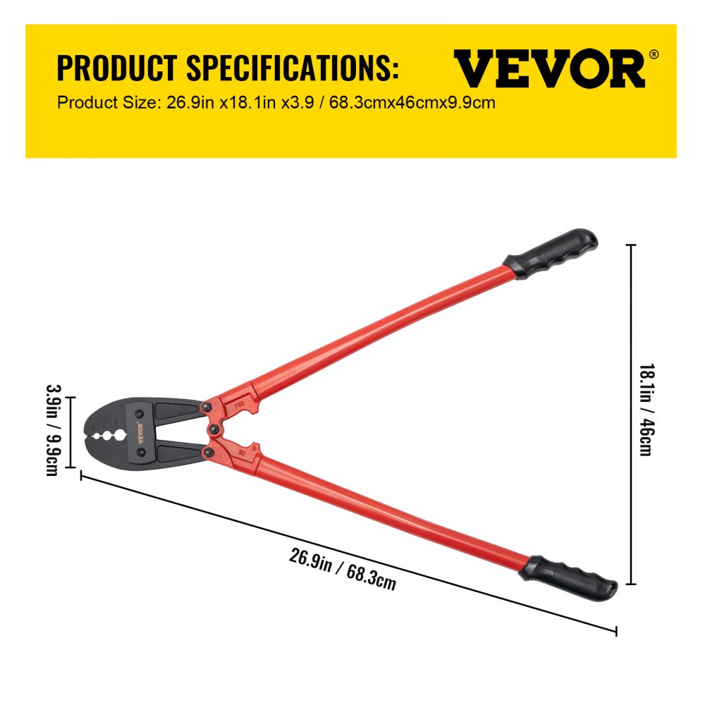 VEVOR 30 Inch Hand Swager Crimper 3 Cavity 5/32 1/4 5/16inch Swaging Tool for Copper Aluminum Oval Sleeves and Stop Sleeves Wire Rope Crimping Tool Propress Swage Tool Long Handle Labor Save