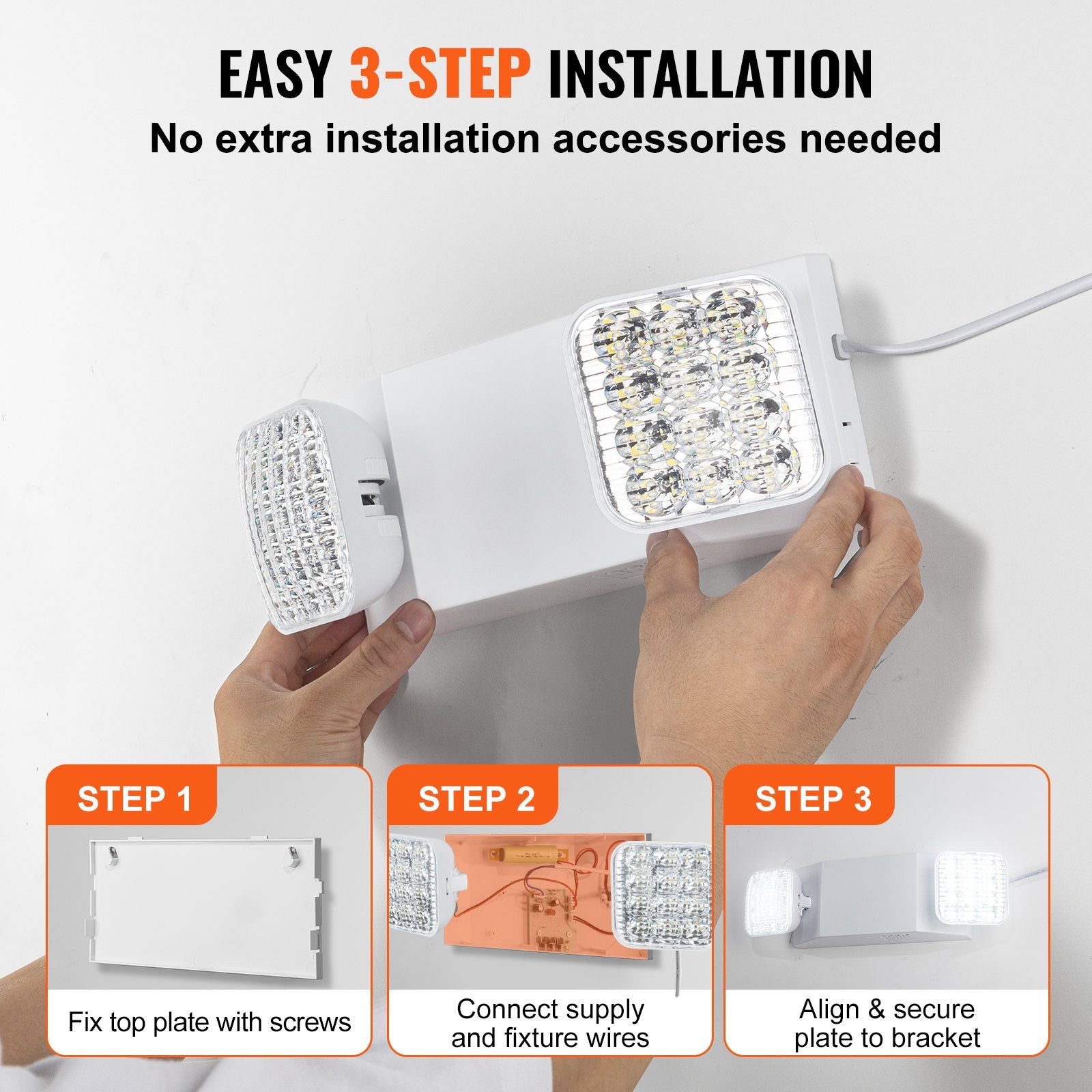 6 Pack Commercial Emergency LED Lighting with 180-Min Backup, White 3W, Ceiling/Wall Mount, Adjustable Heads for Power Outages