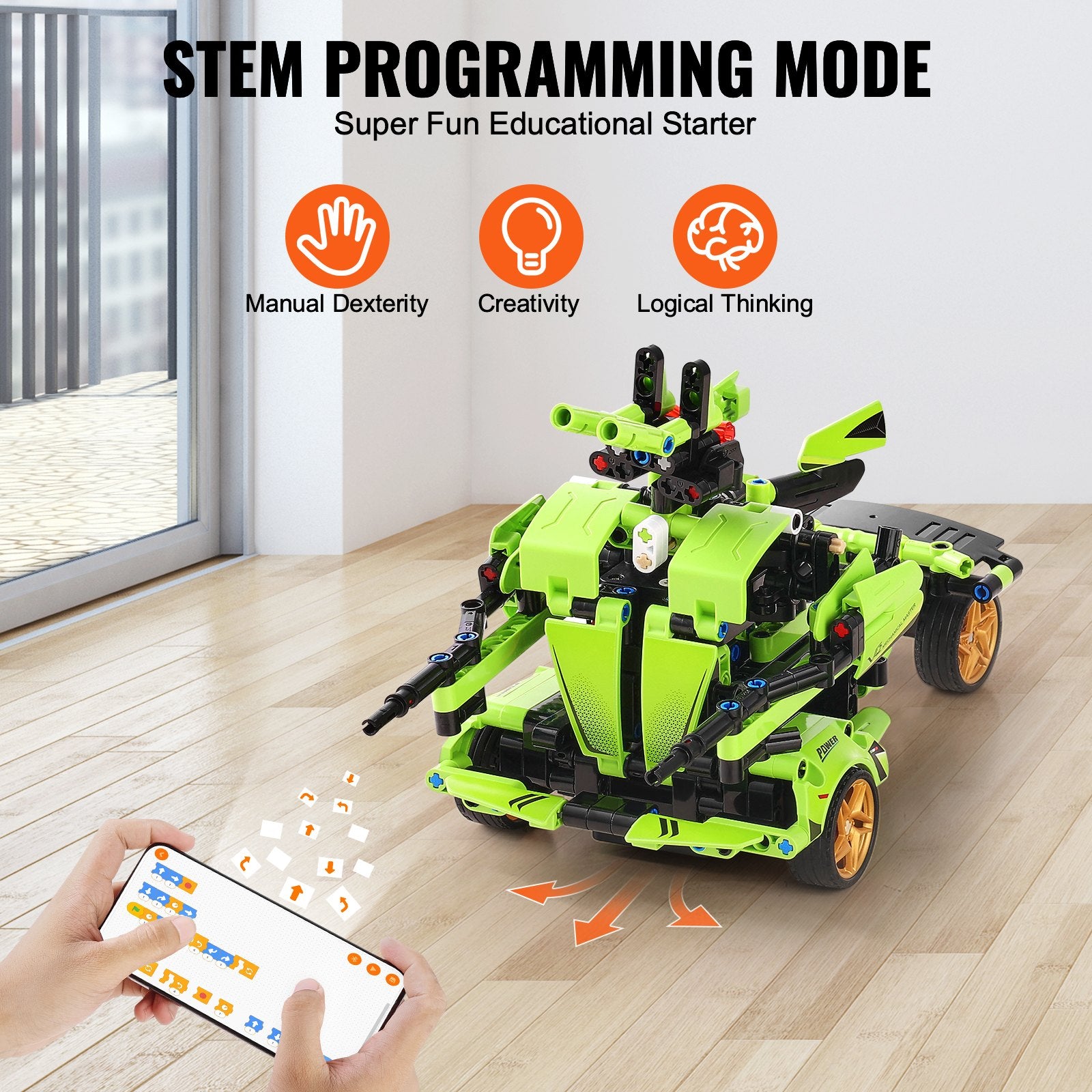 2-in-1 STEM Building Kit for Kids, 461 PCS Remote & App Controlled Car/Robot, RC Toys & Educational Gifts for Boys and Girls 6+