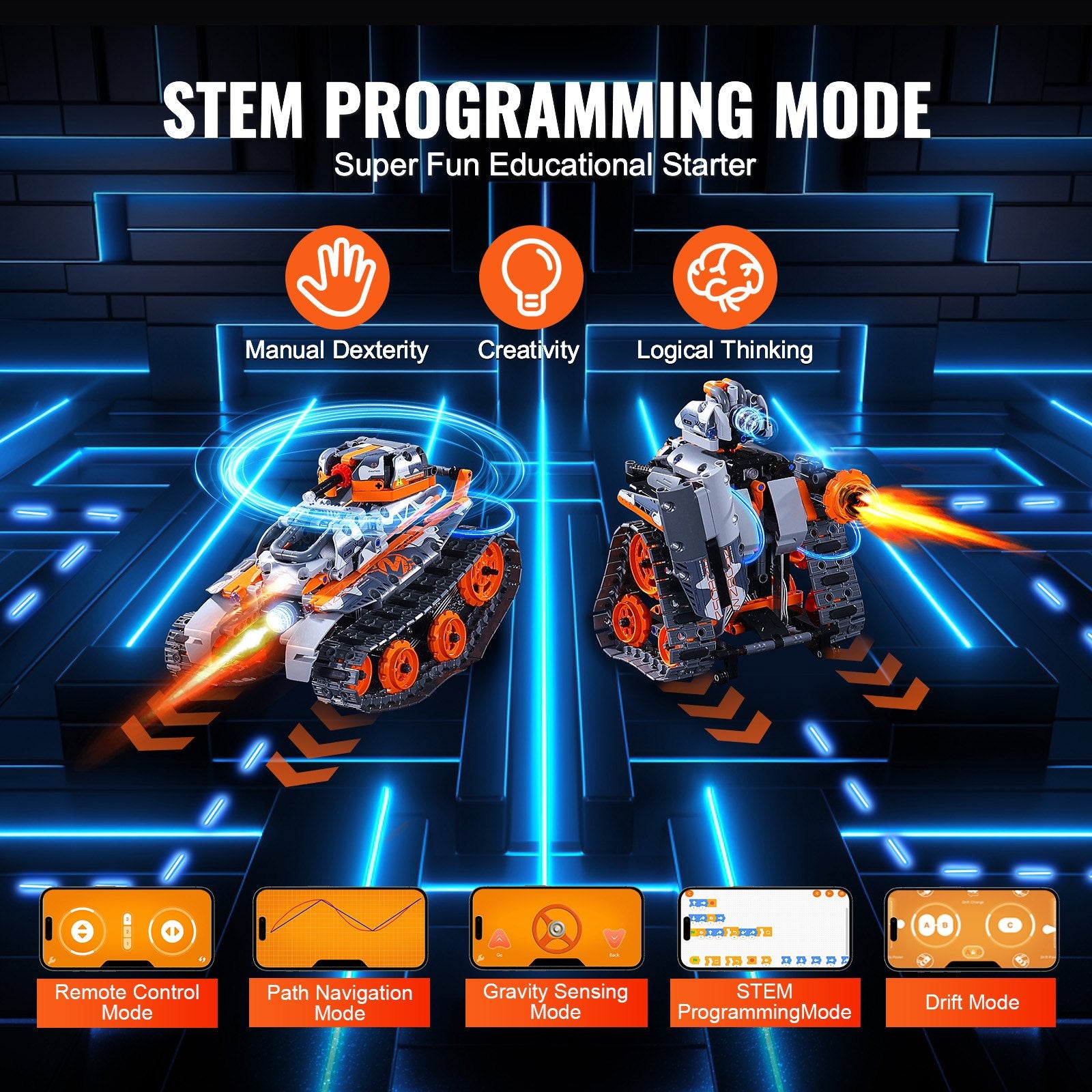 5-in-1 STEM Building Kit for Kids 6+: Remote & App Controlled RC Car, Robot, Tank, Snowplow, Rubik's Cube - 554 PCS Educational Toy Set