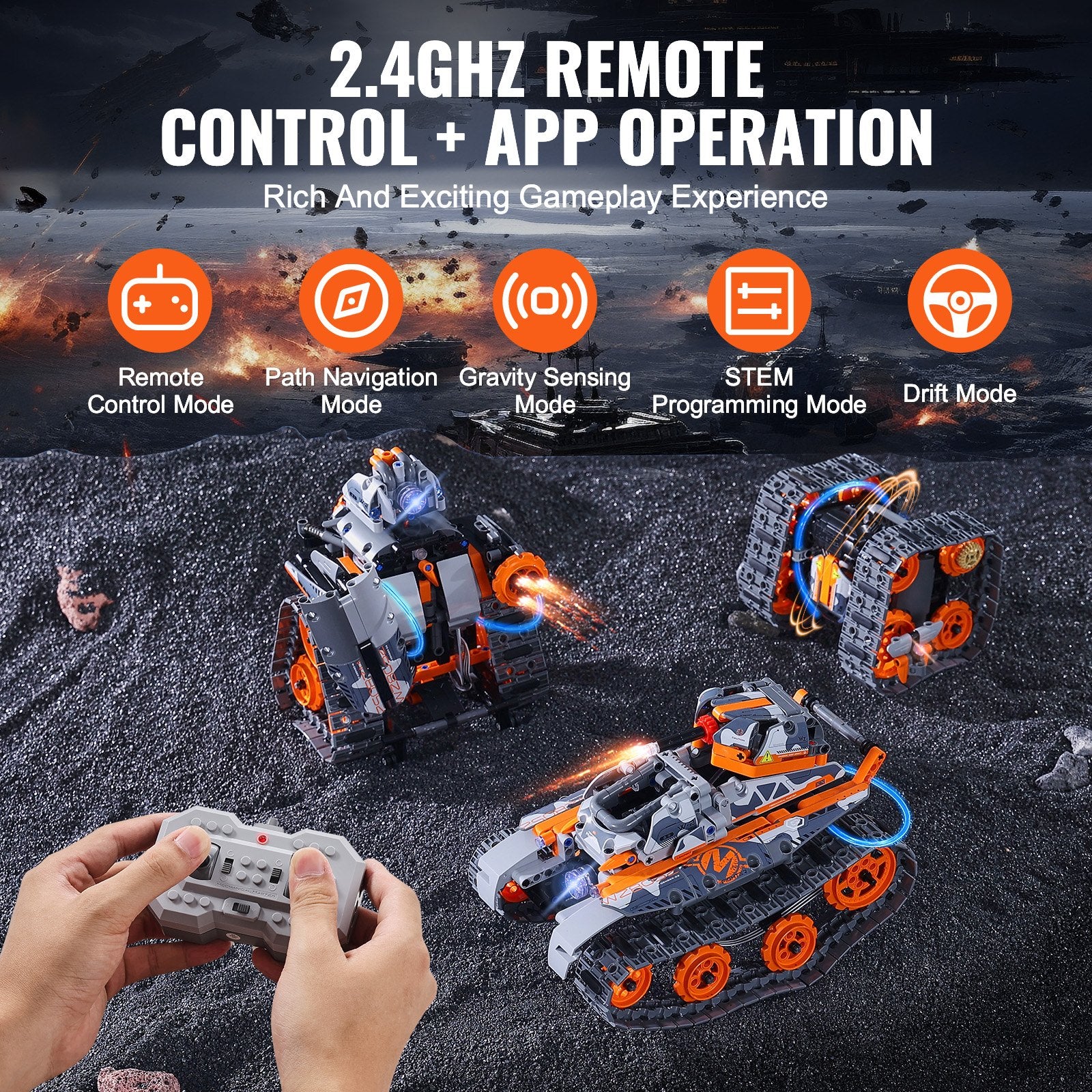 5-in-1 STEM Building Kit for Kids 6+: Remote & App Controlled RC Car, Robot, Tank, Snowplow, Rubik's Cube - 554 PCS Educational Toy Set