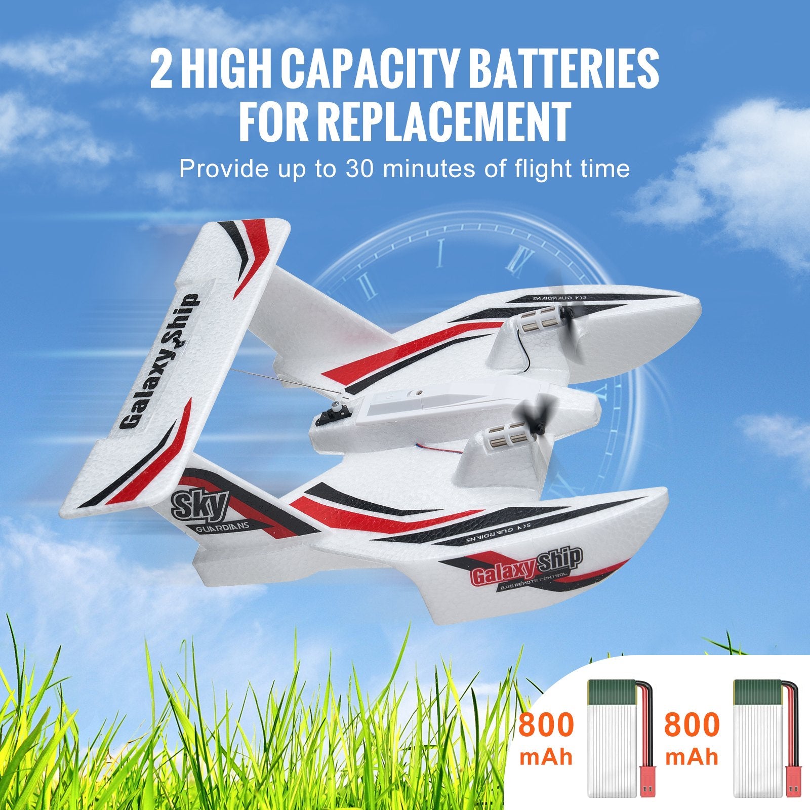 Amphibious RC Airplane with 6-Axis Gyro & 2.4GHz Control - Perfect for Beginners, Kids & Adults, Includes 2 Batteries, 3-Channel Glider Toy