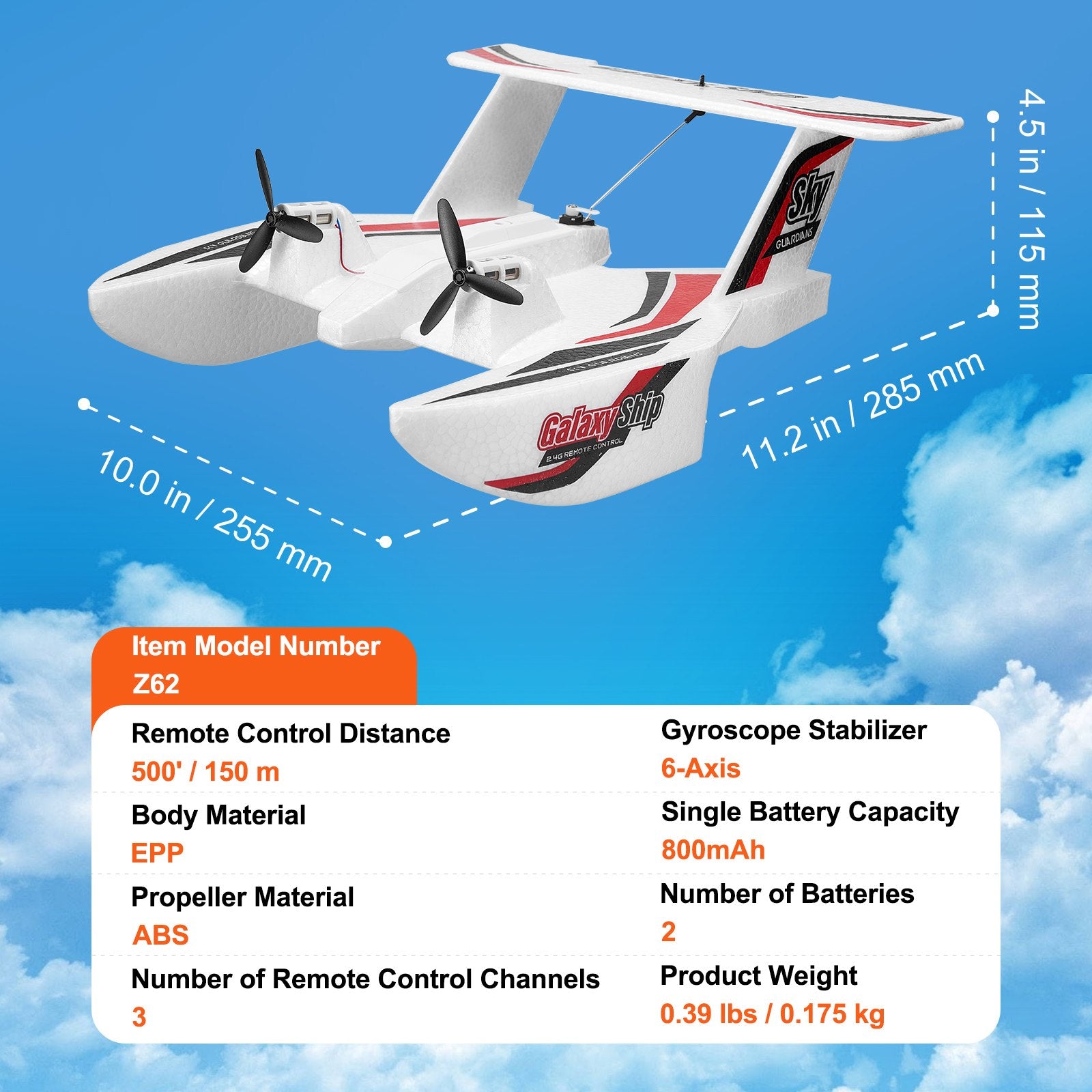 Amphibious RC Airplane with 6-Axis Gyro & 2.4GHz Control - Perfect for Beginners, Kids & Adults, Includes 2 Batteries, 3-Channel Glider Toy