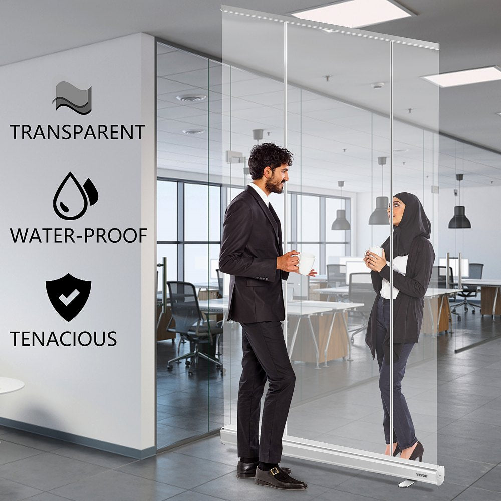 VEVOR Floor Standing Sneeze Guard, 48\"x80\" Roll Up Banner Stand, Portable Pull-Out Standing Divider, Stand Roll Up Banner for Cafe, Office, Cashier, Store, Restaurant, Classroom and Receptionist