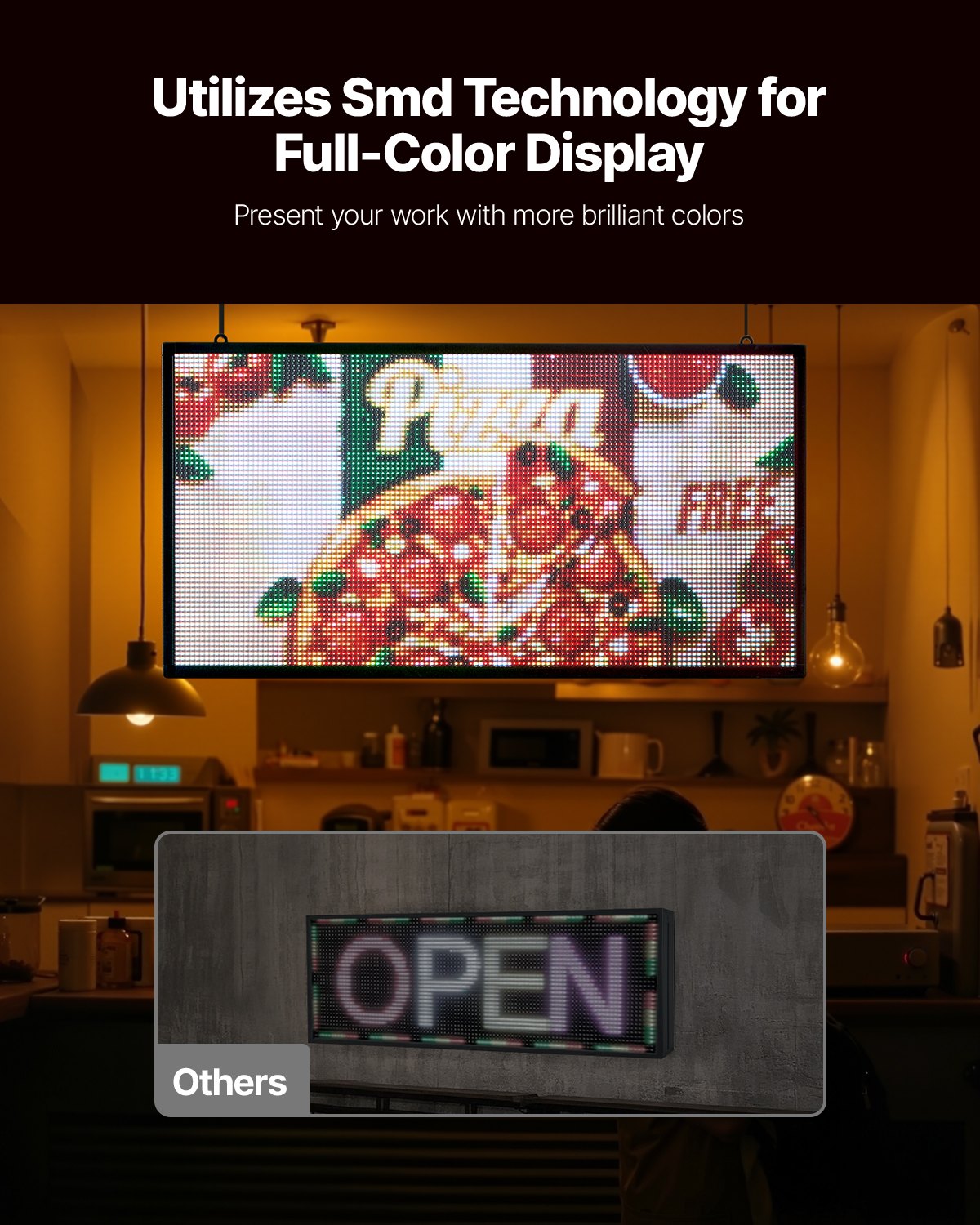 Customizable P5 LED Sign - Vibrant Full-Color Scrolling Display, Bluetooth Controlled Message Board for Indoor Advertising, 27x14 in