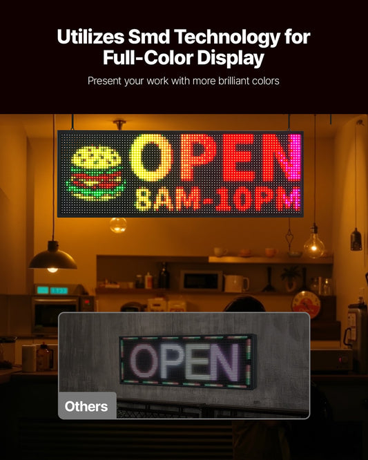 Customizable Full Color LED Display Board - Scrolling Text & GIF Sign, Bluetooth Control, Perfect for Business Advertising, 40x14 Inches