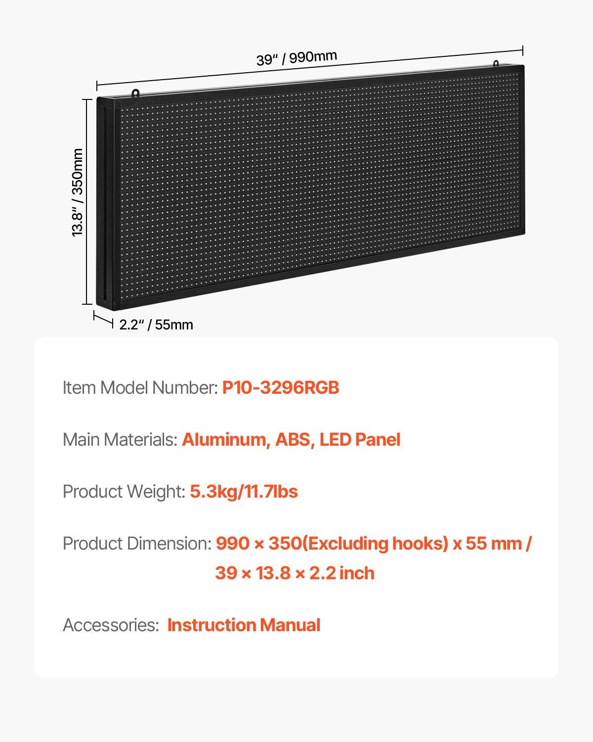 Customizable Full Color LED Display Board - Scrolling Text & GIF Sign, Bluetooth Control, Perfect for Business Advertising, 40x14 Inches