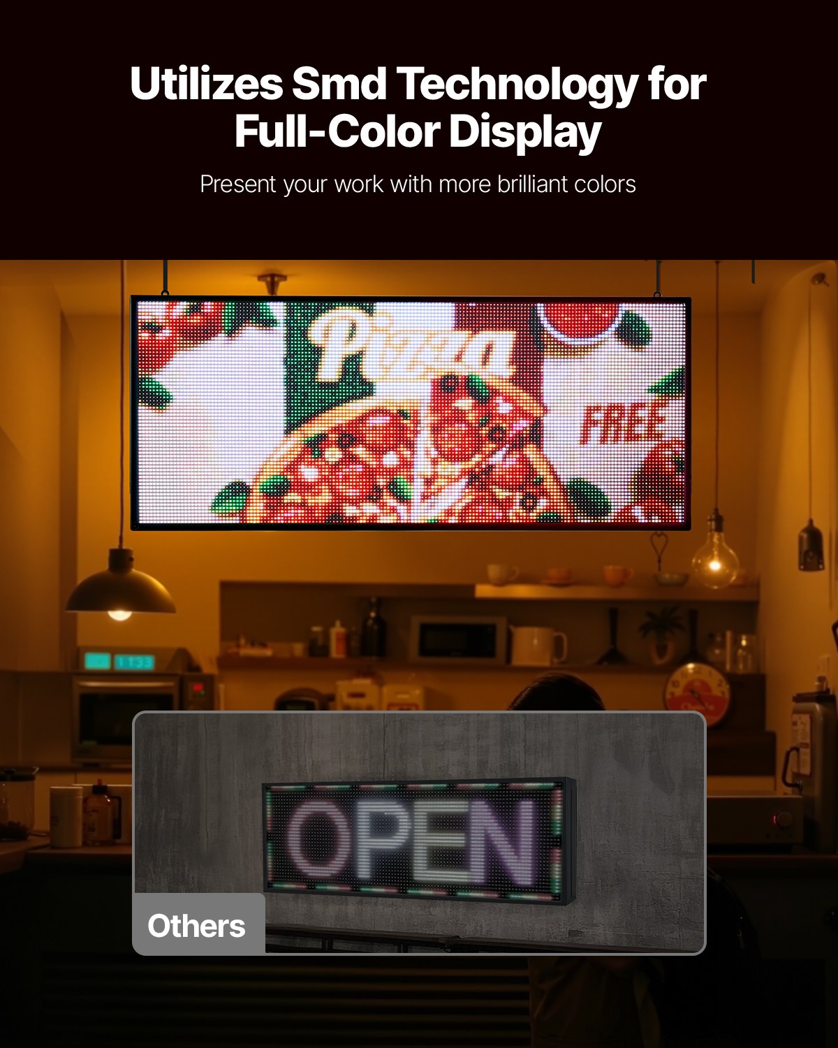 Customizable LED Display Board, 40x18 in, Flexible Scrolling Panel with Bluetooth App for Store Ads, DIY Text, GIFs, High Brightness Sign