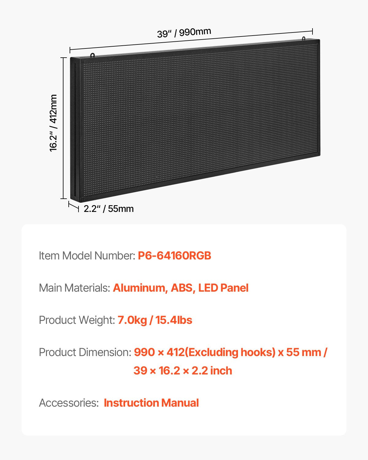 Customizable LED Display Board, 40x18 in, Flexible Scrolling Panel with Bluetooth App for Store Ads, DIY Text, GIFs, High Brightness Sign
