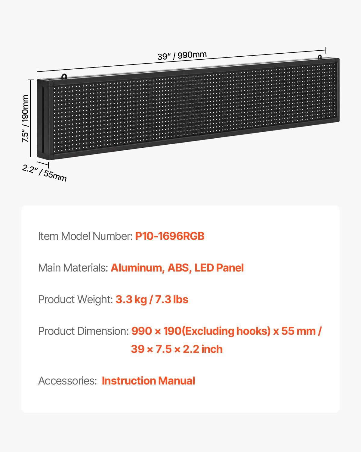 Customizable 40x8" LED Display Board - Full Color Scrolling Panel with Bluetooth App for Storefront Advertising, DIY Text & GIF Messaging