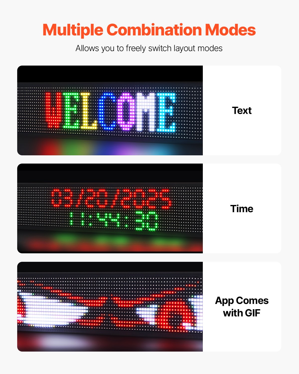 Flexible Programmable LED Display Sign, P10 Full Color Scrolling Panel for Custom Text and GIFs, Bluetooth-Controlled Advertising Board for Stores, 52x8 Inches