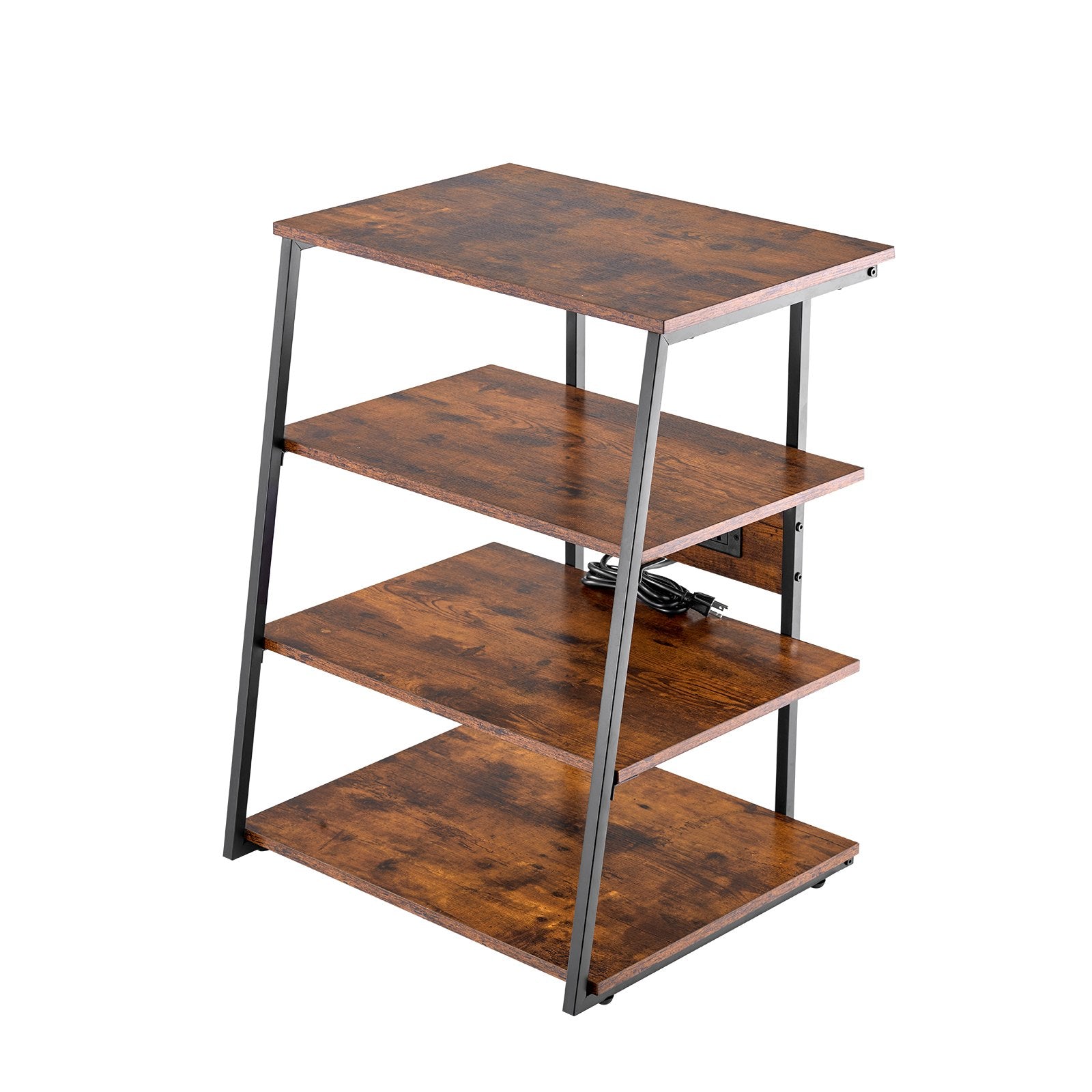 4-Tier Corner TV Stand with LED Lights and Power Strips, Adjustable Shelves for DVDs, Consoles, Cable Boxes, Retro Brown Design