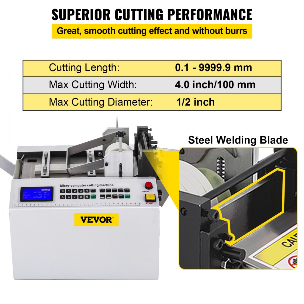 VEVOR Automatic Heat-Shrink Tube Cutting Machine 250W YS100 Tube Cable Pipe Cutter Precise Efficient Tube Cable Pipe Cutter Cutting Machine for Sleeve, Rubber/Plastic Tube, Small Wire, Sheet, Film