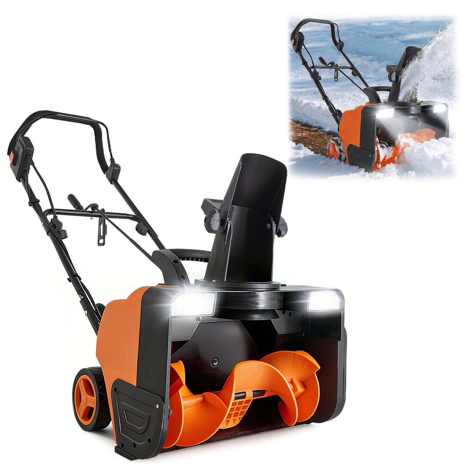 Efficient 20-Inch Electric Snow Blower with 15A Motor, Dual LED Lights, 180° Rotating Chute for Driveway and Sidewalk Snow Removal