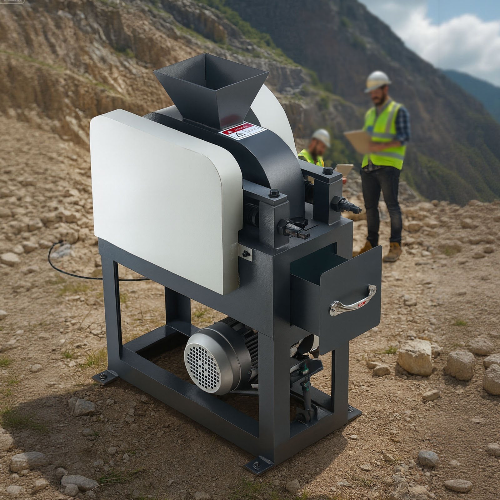 Heavy-Duty 220V Rock Crusher, Dual Roller Industrial Shredder, 1.5KW Electric Pulverizer for Efficient Stone Grinding and Crushing, 860kg/h Capacity
