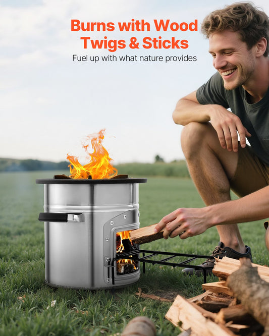 Portable Stainless Steel Rocket Stove for Camping - Wood Burning with Carry Bag, Perfect for Backpacking, Outdoor & Backyard Cooking with Twigs or Sticks