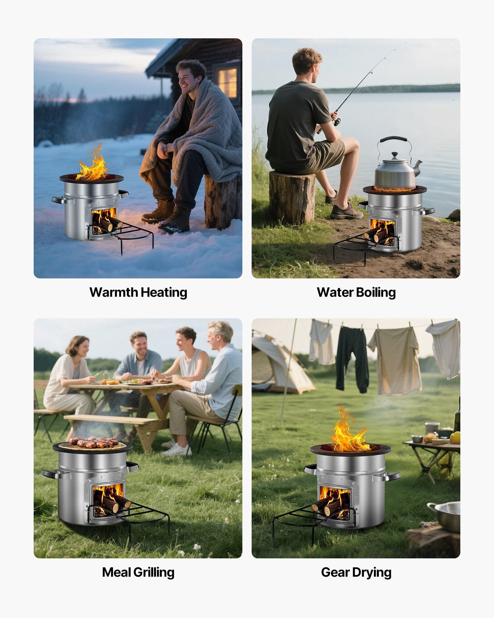 Portable Stainless Steel Rocket Stove for Camping - Wood Burning with Carry Bag, Perfect for Backpacking, Outdoor & Backyard Cooking with Twigs or Sticks