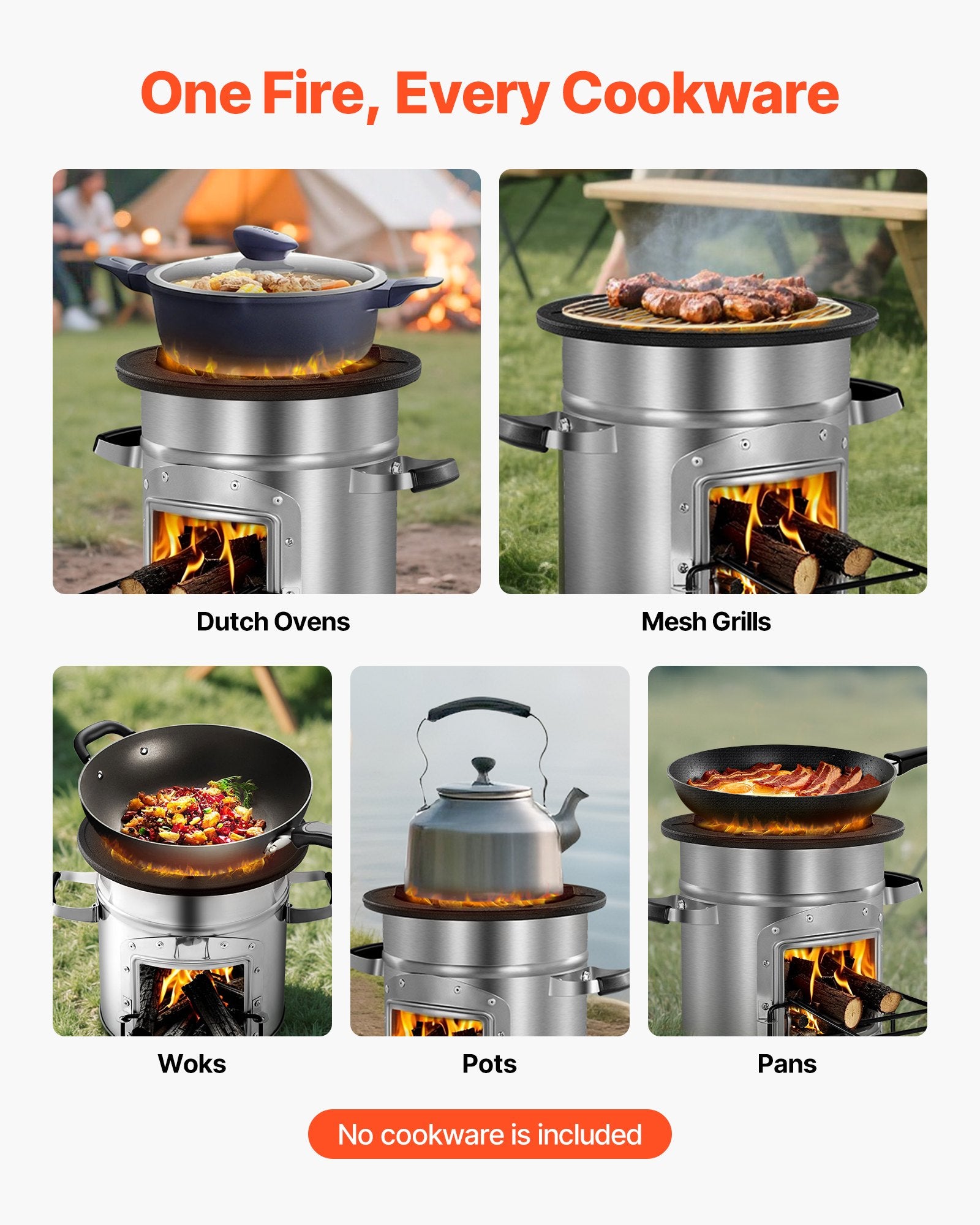 Portable Stainless Steel Rocket Stove for Camping - Wood Burning with Carry Bag, Perfect for Backpacking, Outdoor & Backyard Cooking with Twigs or Sticks
