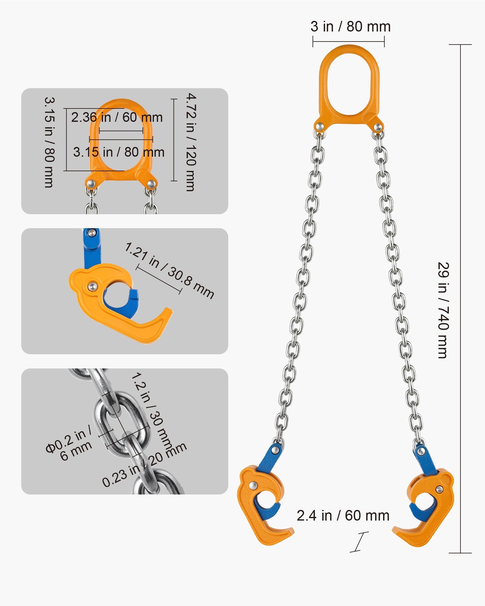 Heavy-Duty G80 Chain Drum Lifter with 2000LBS Capacity, Security Hook, Carbon Steel for Plastic & Metal Drums, Easy Setup & Durable Design