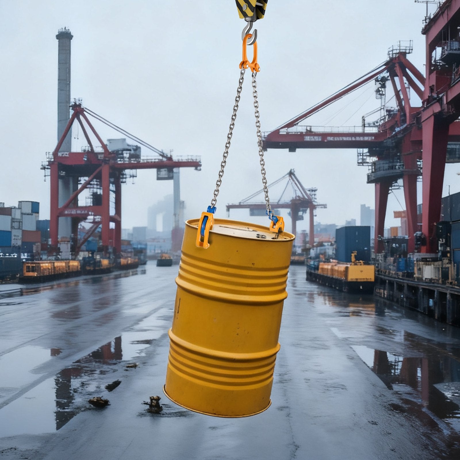 Heavy-Duty G80 Chain Drum Lifter with 2000LBS Capacity, Security Hook, Carbon Steel for Plastic & Metal Drums, Easy Setup & Durable Design