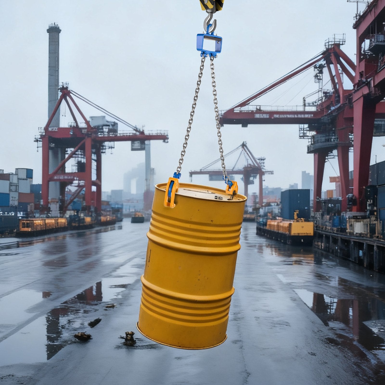 Heavy Duty G80 Drum Lifting Chain Sling with Security Hook for Cranes & Forklifts, 2200LBS Capacity, Carbon Steel for Plastic & Metal Drums Handling
