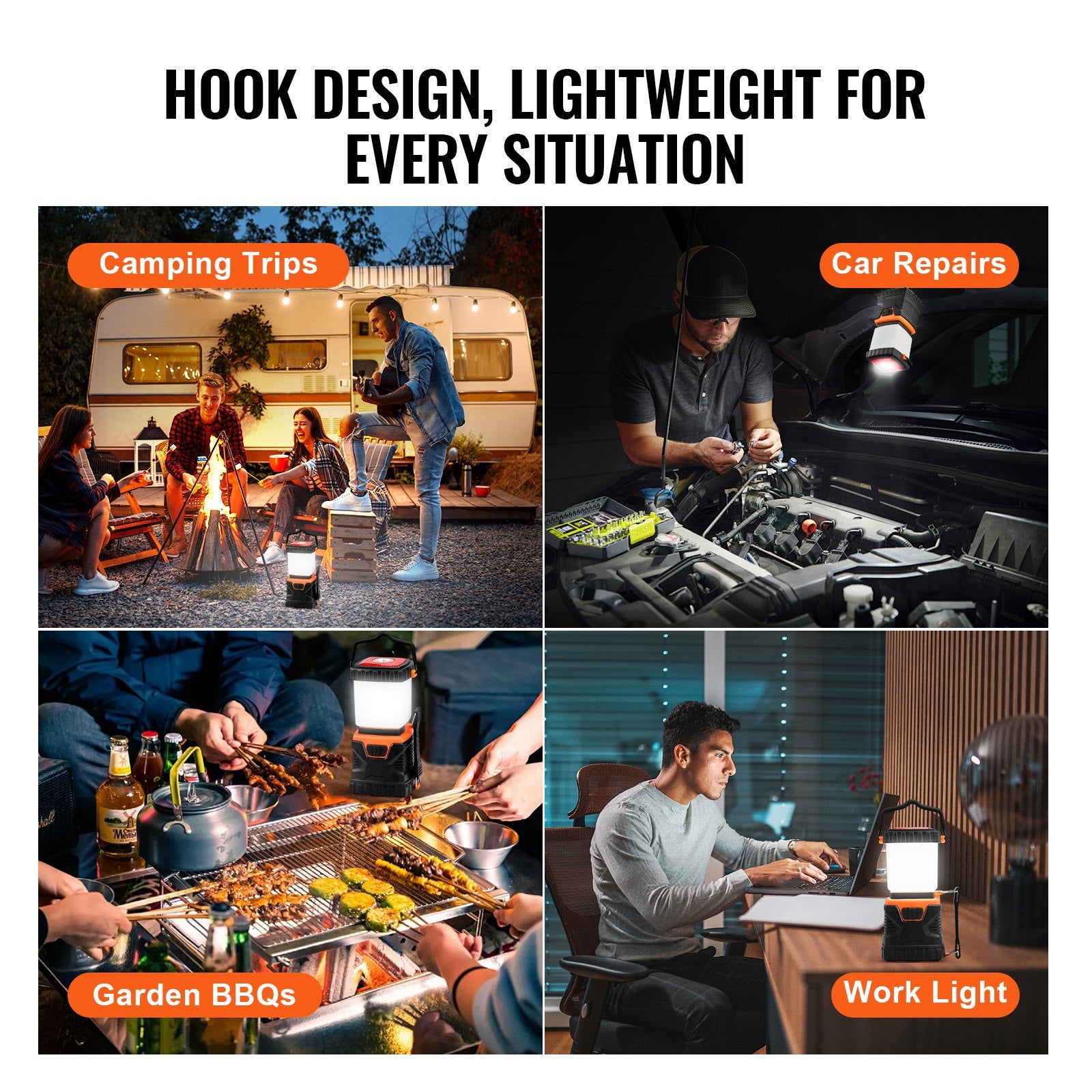 All-in-One LED Camping Lantern, 1000 Lumens, 360° Illumination, 4 Modes, Battery-Powered, Perfect for Outdoor Adventures, Hiking, Fishing, Emergencies, and Repairs