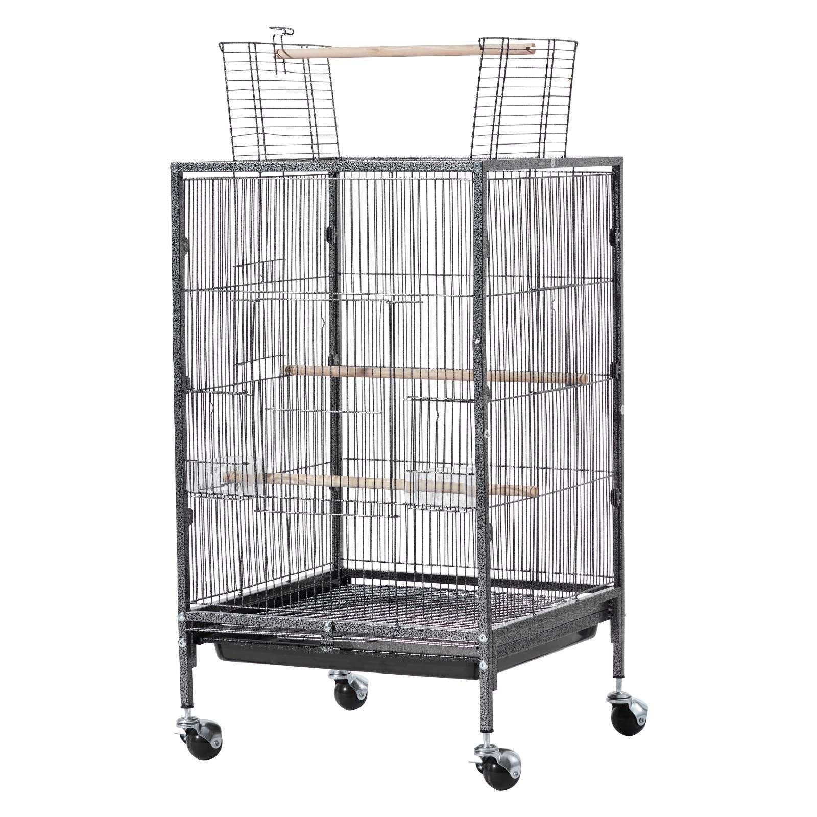 Spacious Wrought Iron Bird Flight Cage 18x18x30" with Perches, Slide-Out Tray, Casters for Parrot, Cockatiel, Canary, Budgerigar, Conure