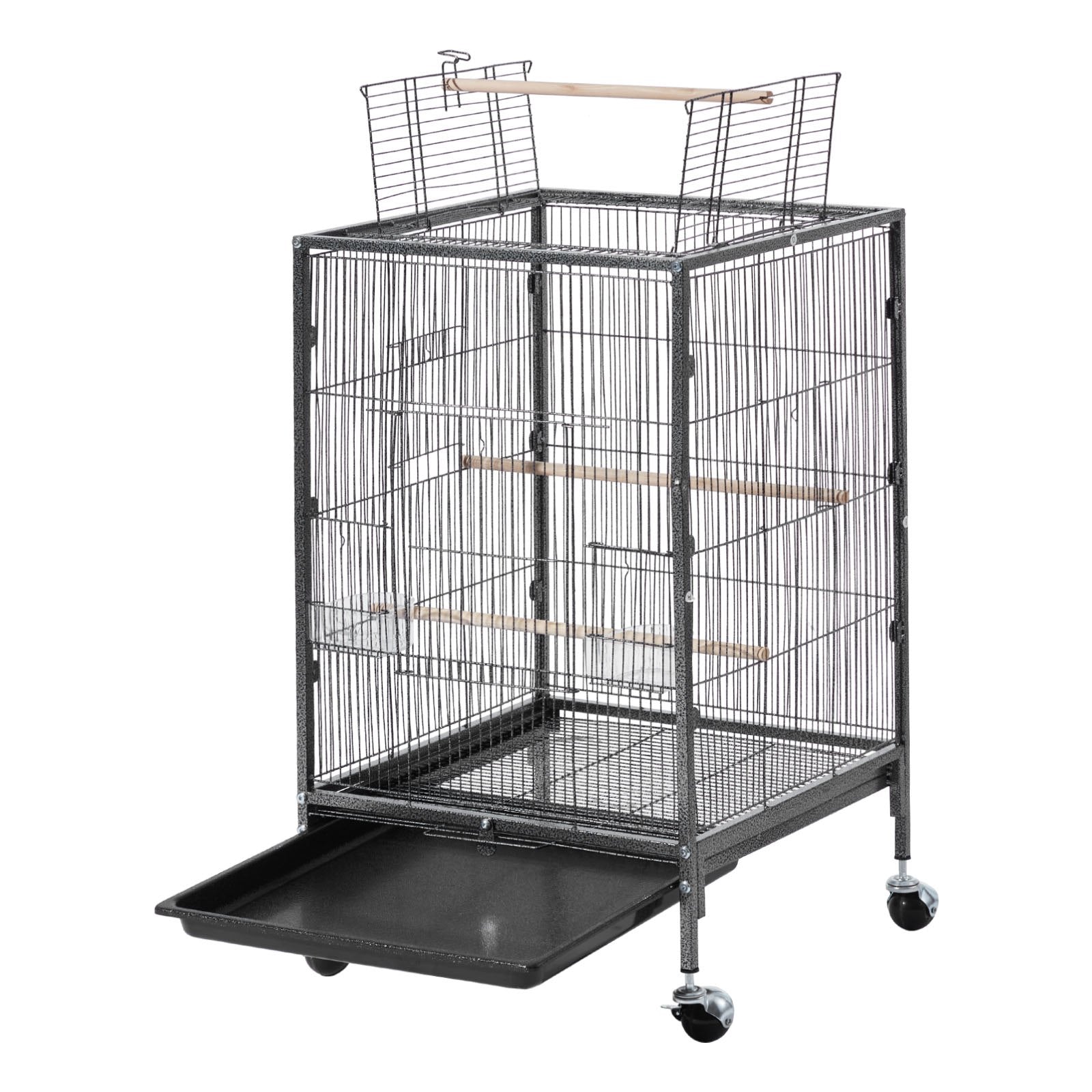 Spacious Wrought Iron Bird Flight Cage 18x18x30" with Perches, Slide-Out Tray, Casters for Parrot, Cockatiel, Canary, Budgerigar, Conure