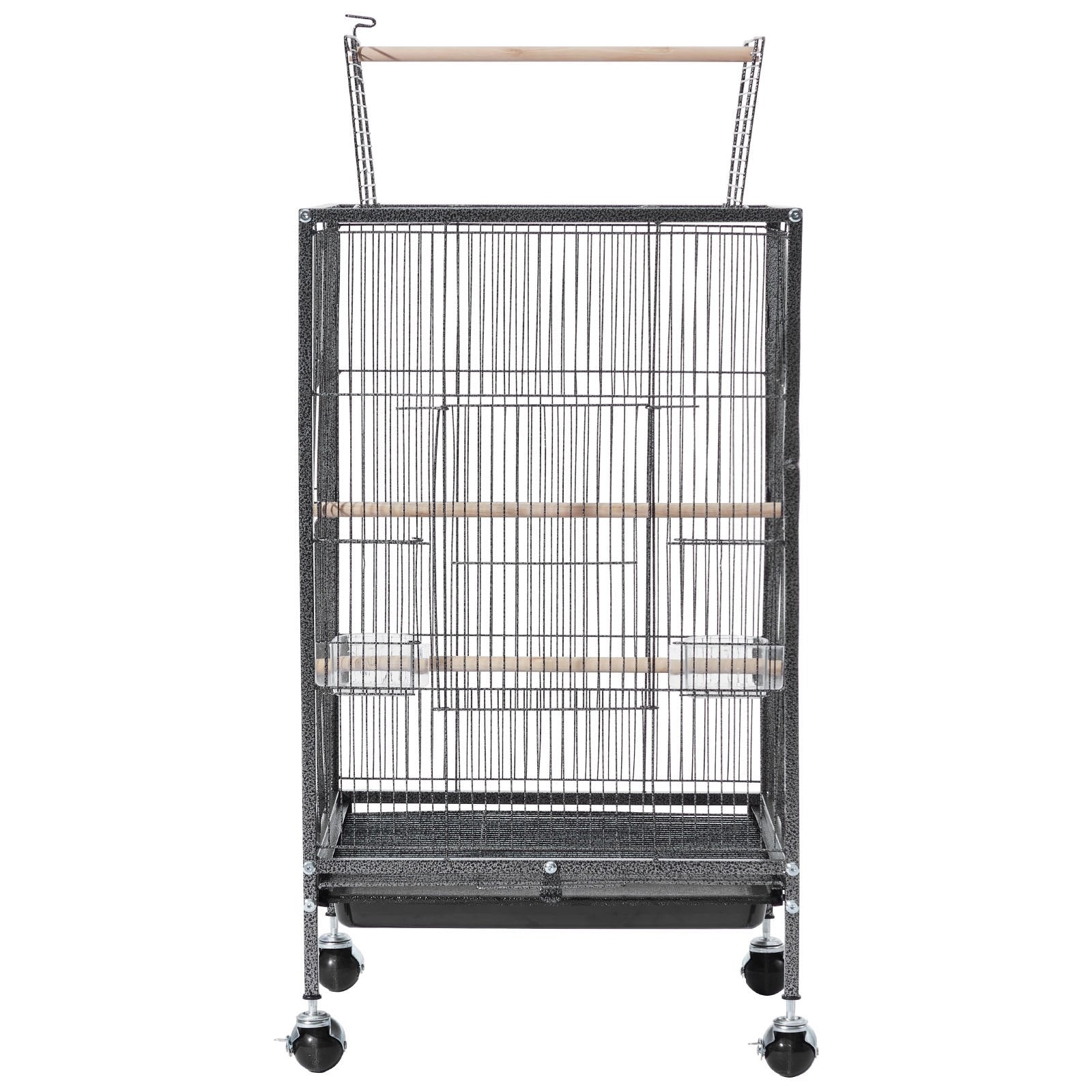 Spacious Wrought Iron Bird Flight Cage 18x18x30" with Perches, Slide-Out Tray, Casters for Parrot, Cockatiel, Canary, Budgerigar, Conure