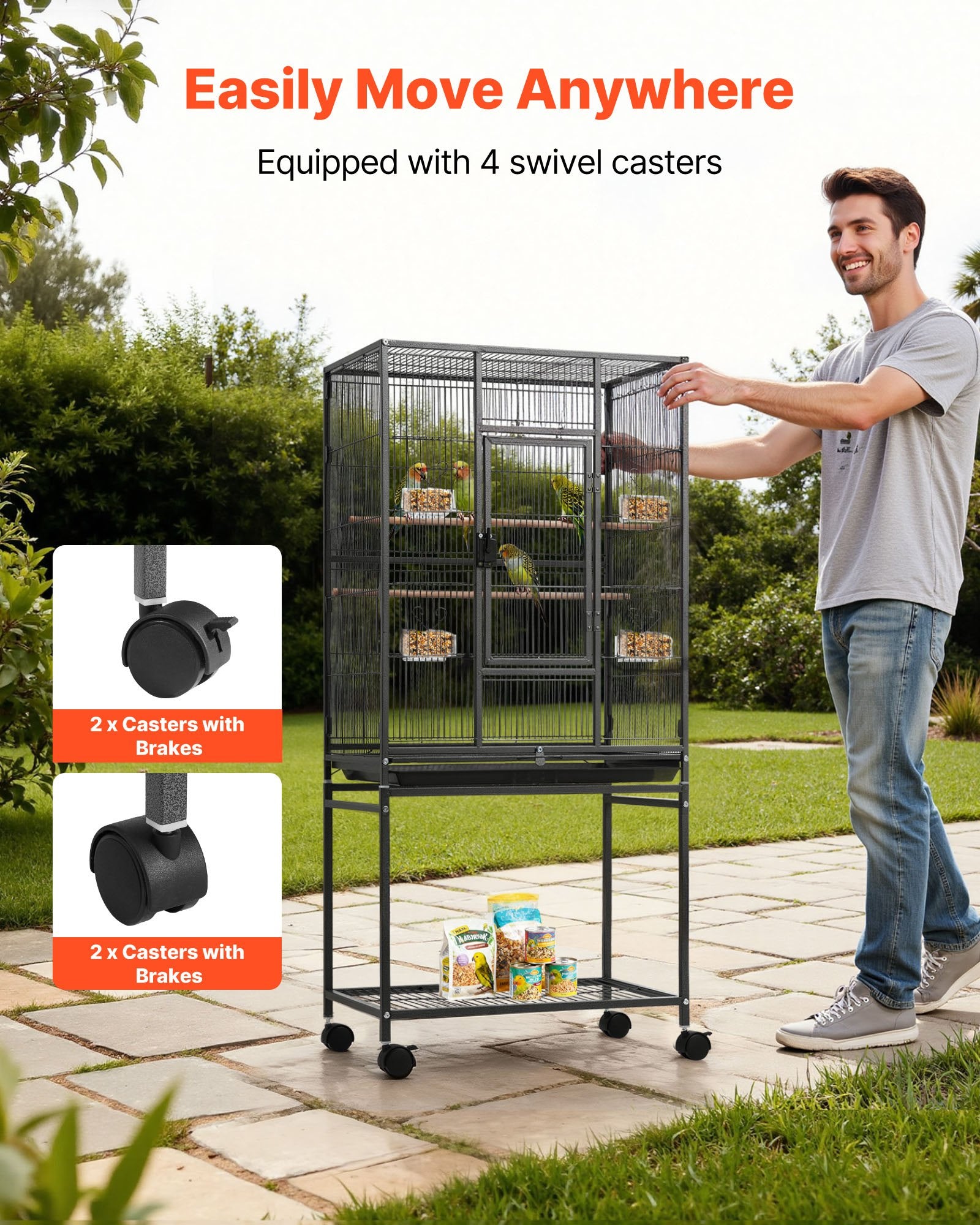 Spacious Wrought Iron Bird Cage with Perches, Slide-Out Tray, and Feeders for Parrot, Cockatiel, Canary, and More, 24.6x16.7x53.9 Inch