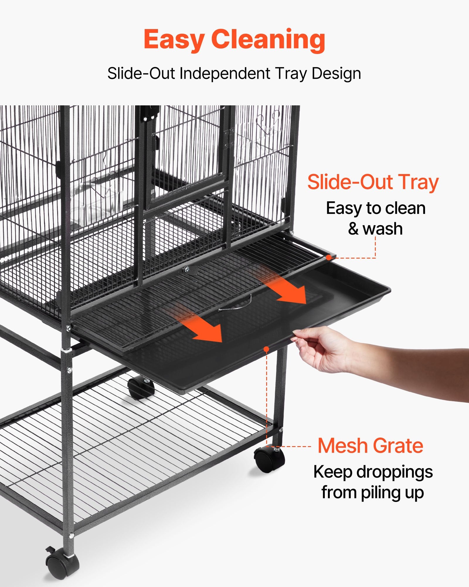 Spacious Wrought Iron Bird Cage with Perches, Slide-Out Tray, and Feeders for Parrot, Cockatiel, Canary, and More, 24.6x16.7x53.9 Inch