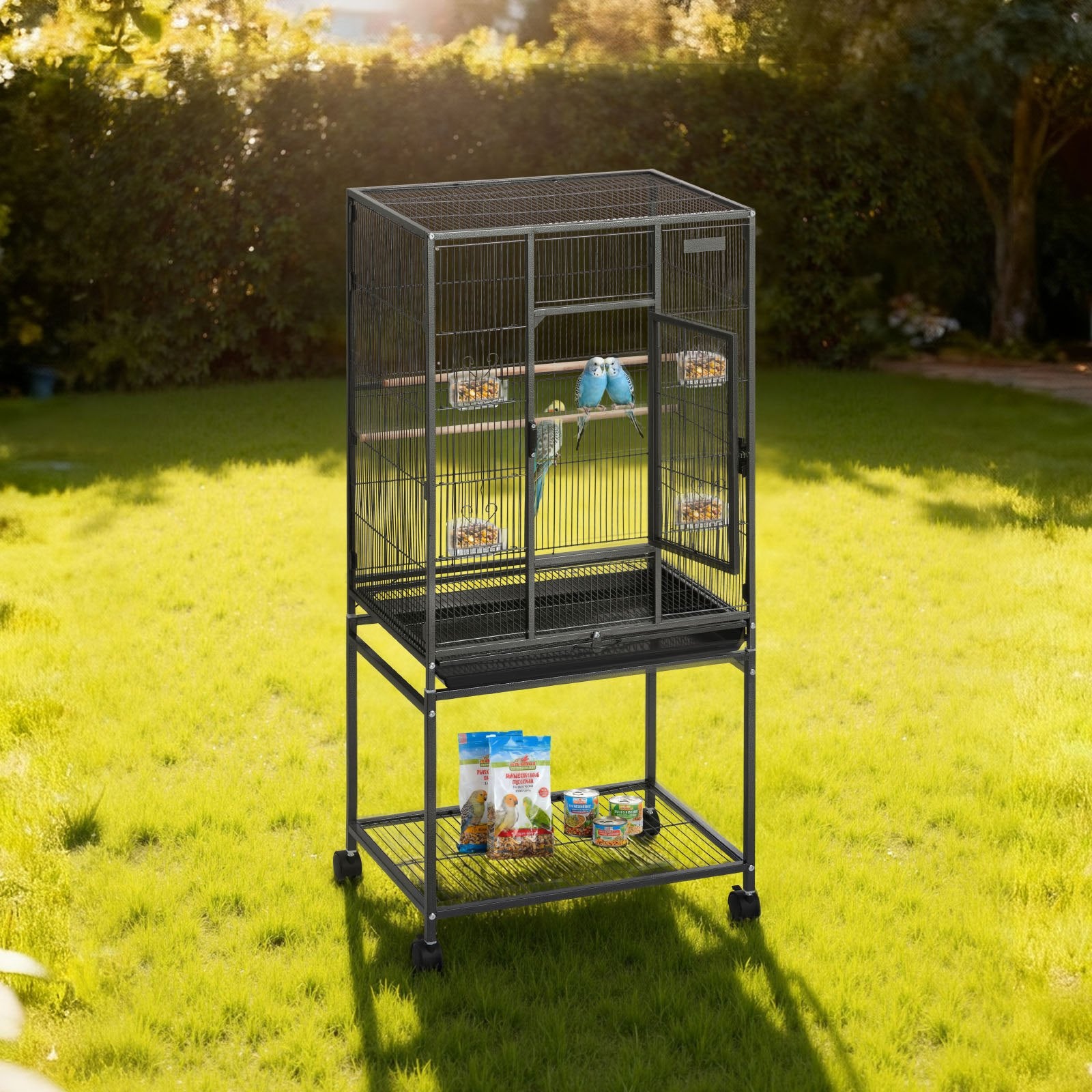 Spacious Wrought Iron Bird Cage with Perches, Slide-Out Tray, and Feeders for Parrot, Cockatiel, Canary, and More, 24.6x16.7x53.9 Inch