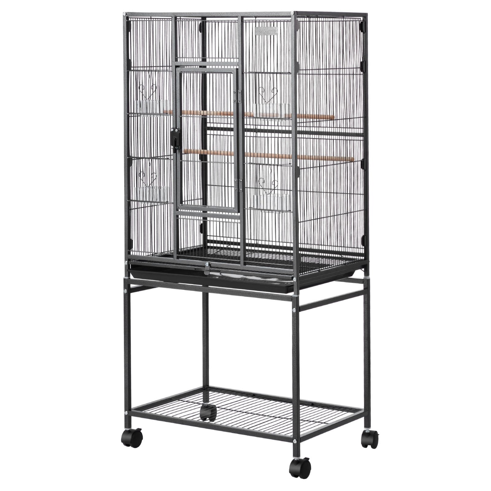 Spacious Wrought Iron Bird Cage with Perches, Slide-Out Tray, and Feeders for Parrot, Cockatiel, Canary, and More, 24.6x16.7x53.9 Inch