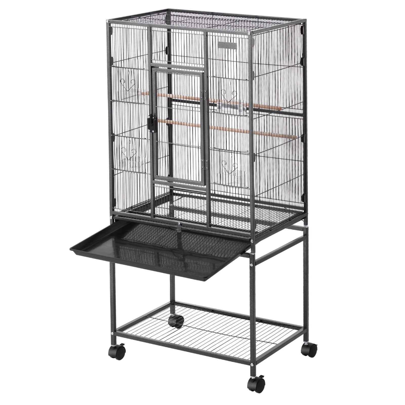 Spacious Wrought Iron Bird Cage with Perches, Slide-Out Tray, and Feeders for Parrot, Cockatiel, Canary, and More, 24.6x16.7x53.9 Inch