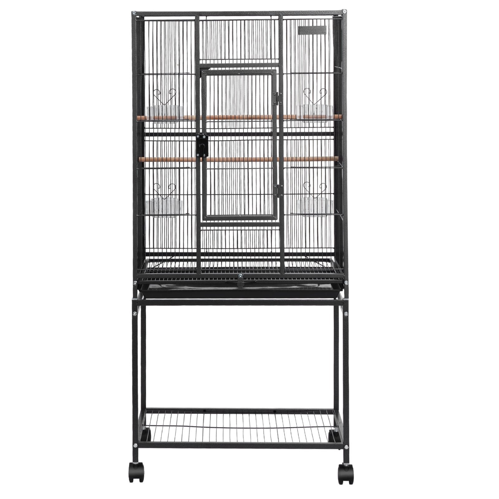 Spacious Wrought Iron Bird Cage with Perches, Slide-Out Tray, and Feeders for Parrot, Cockatiel, Canary, and More, 24.6x16.7x53.9 Inch