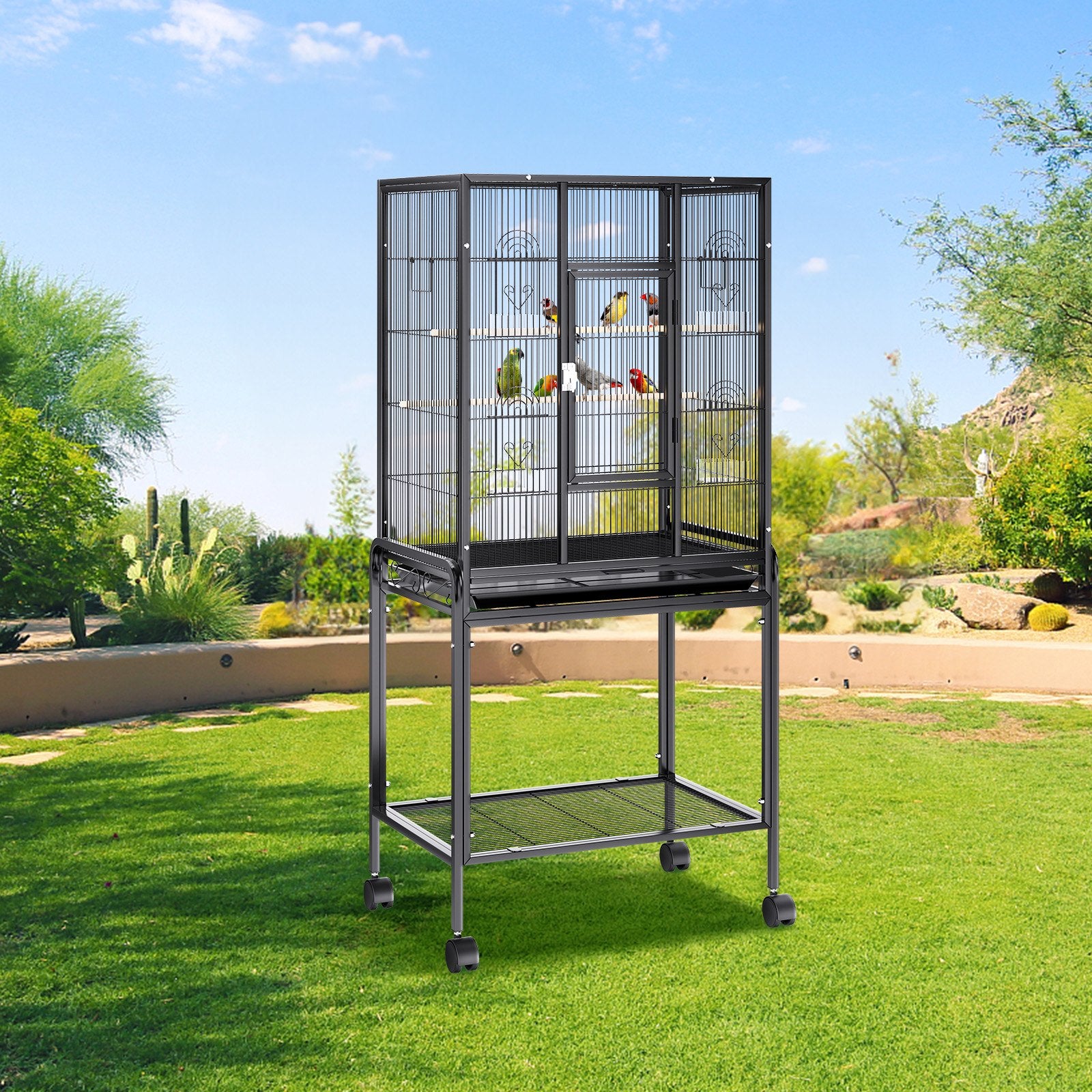 54" Large Bird Cage with Rolling Stand for Parakeets, Cockatiels, Parrots, Macaws - Durable Carbon Steel, Easy to Clean & Move, Spacious Flight Space