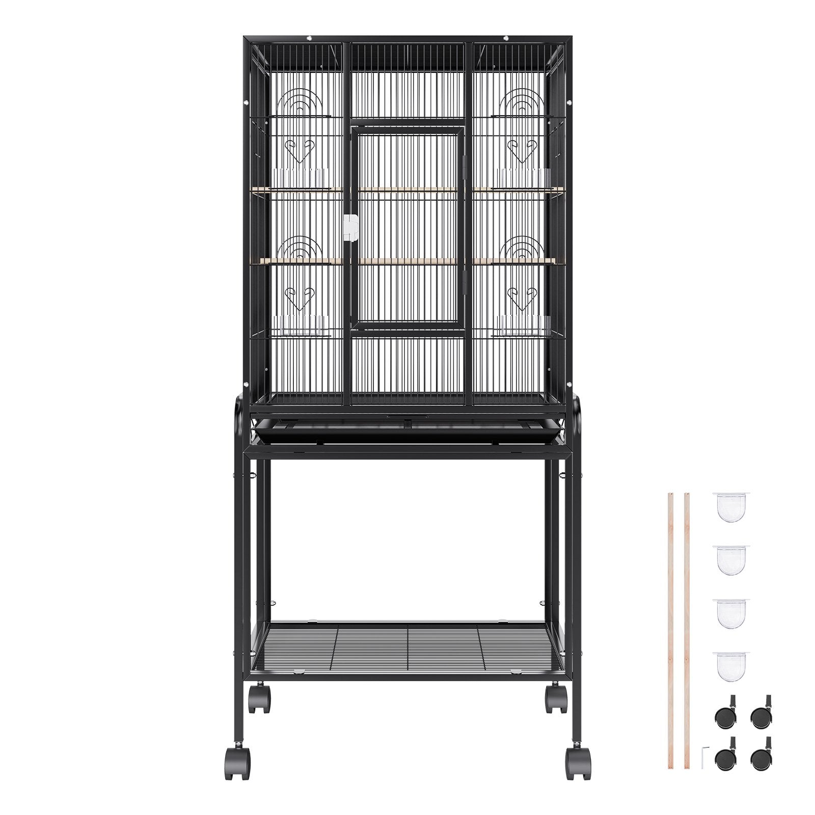 54" Large Bird Cage with Rolling Stand for Parakeets, Cockatiels, Parrots, Macaws - Durable Carbon Steel, Easy to Clean & Move, Spacious Flight Space