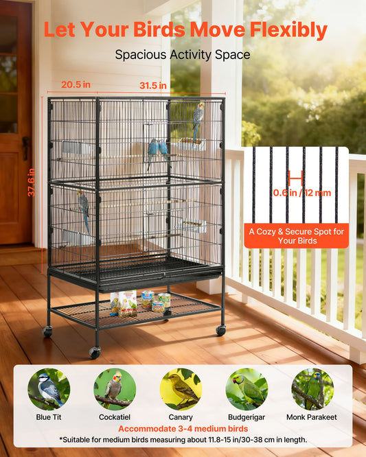 Spacious Wrought Iron Bird Cage with Perches & Slide-Out Tray for Parrot, Cockatiel, Canary, and More - 31.5"x20.5"x52" Easy Assembly