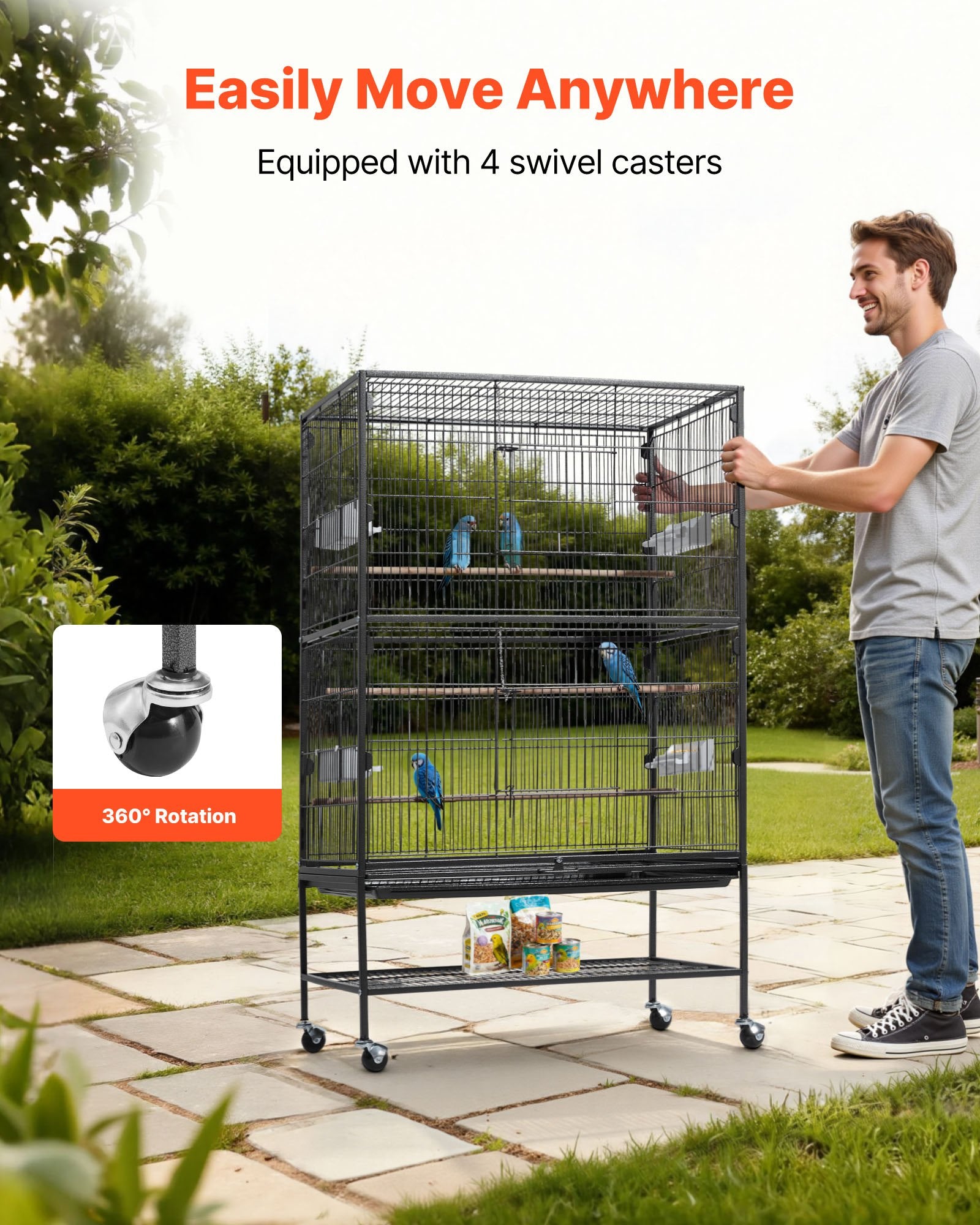 Spacious Wrought Iron Bird Cage with Perches & Slide-Out Tray for Parrot, Cockatiel, Canary, and More - 31.5"x20.5"x52" Easy Assembly