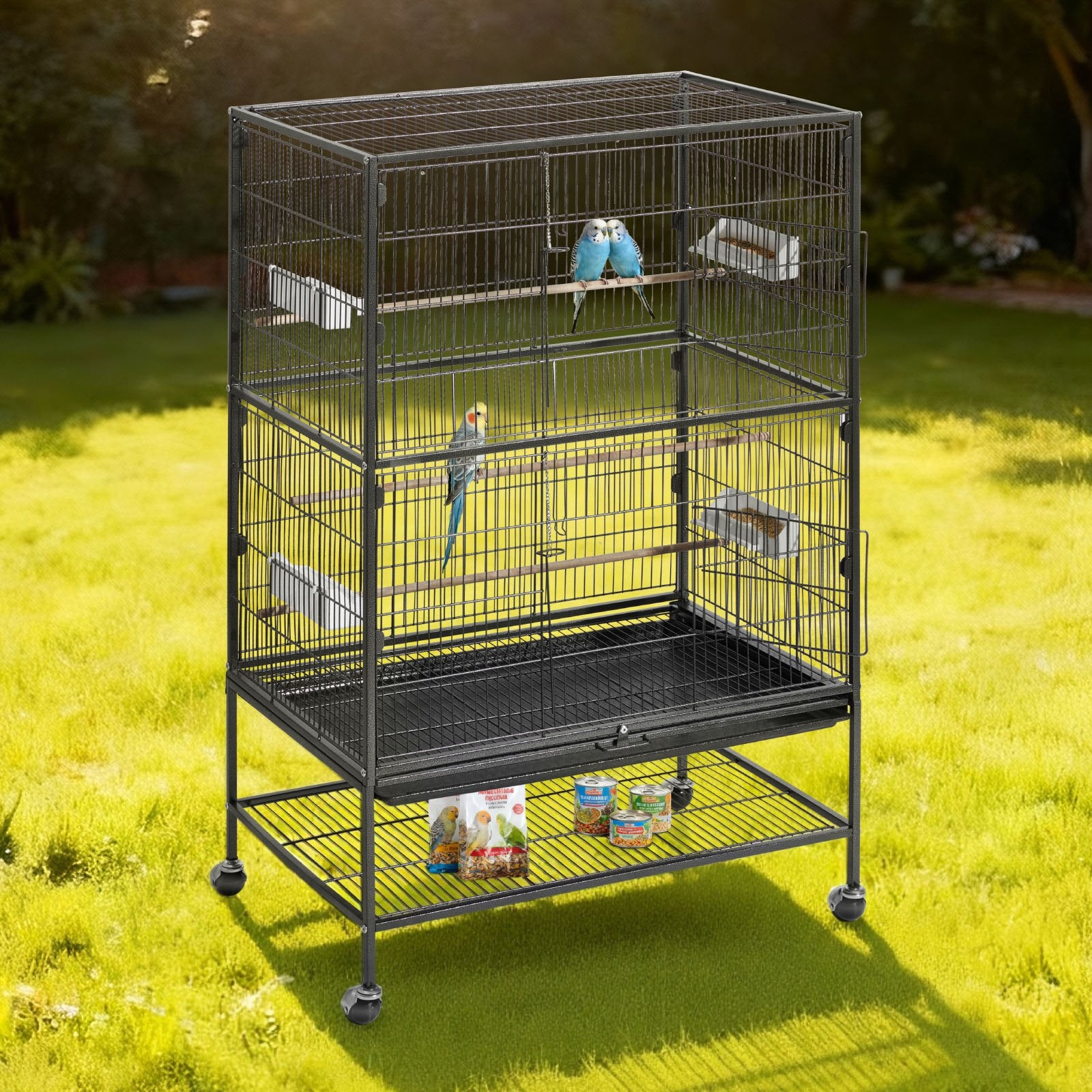 Spacious Wrought Iron Bird Cage with Perches & Slide-Out Tray for Parrot, Cockatiel, Canary, and More - 31.5"x20.5"x52" Easy Assembly