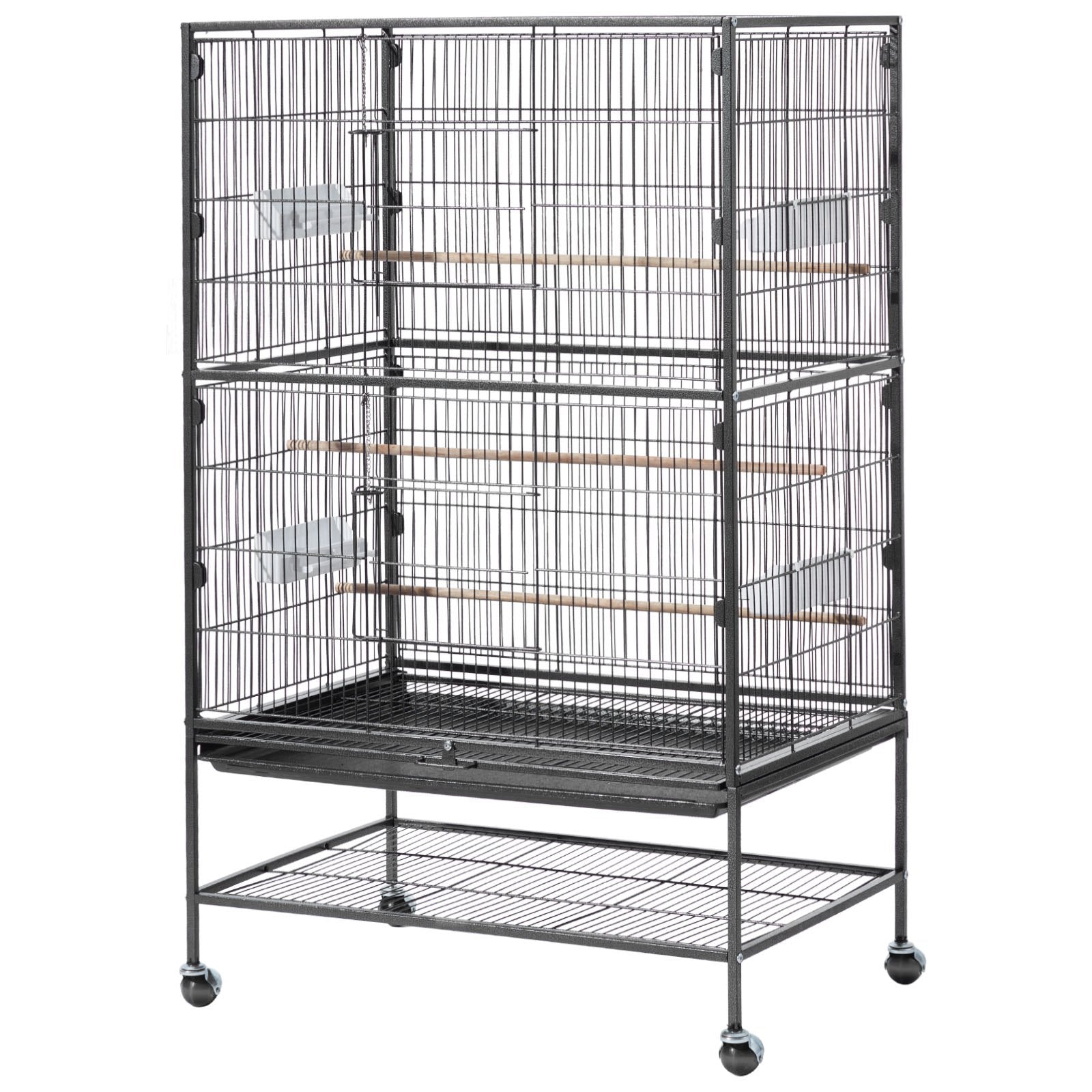 Spacious Wrought Iron Bird Cage with Perches & Slide-Out Tray for Parrot, Cockatiel, Canary, and More - 31.5"x20.5"x52" Easy Assembly