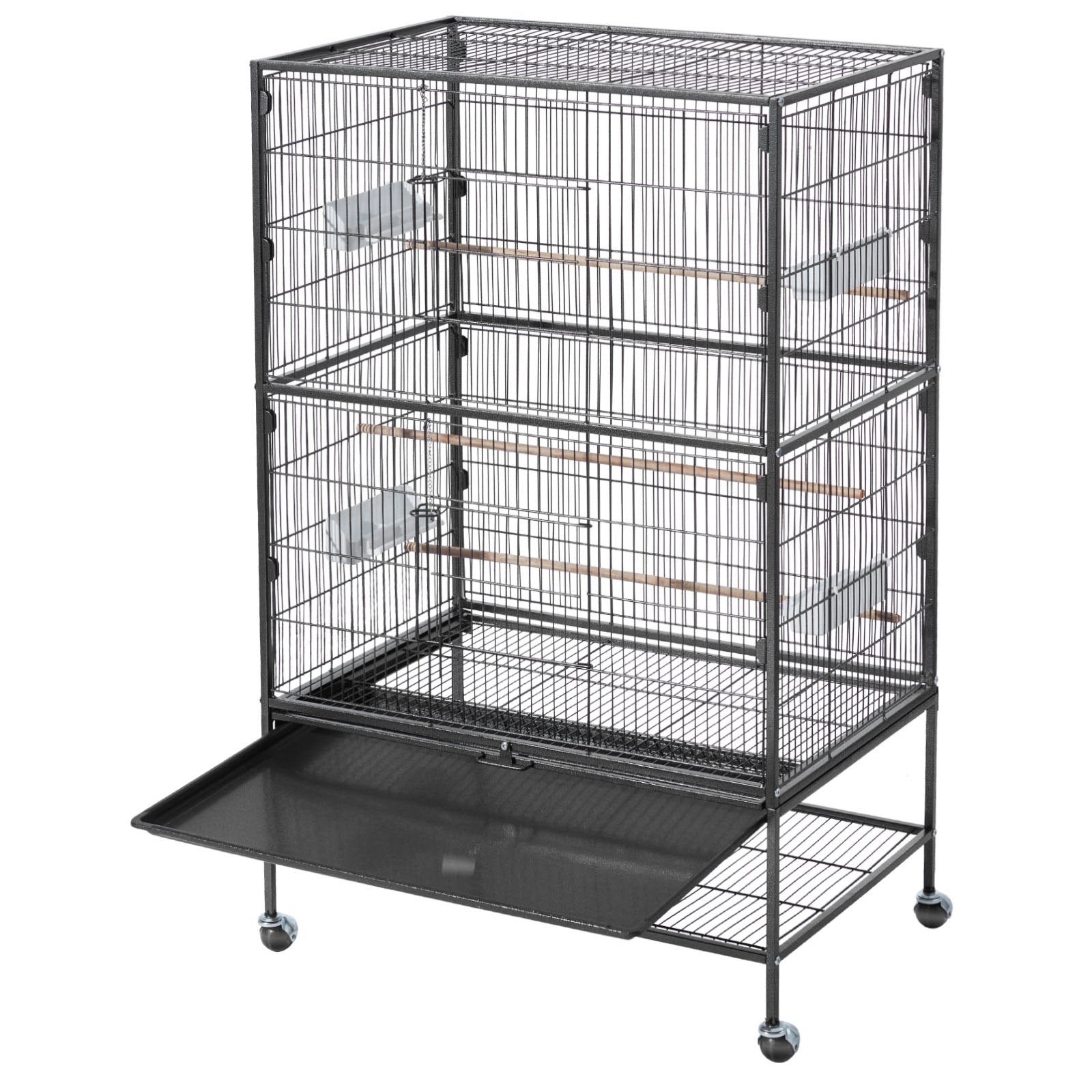 Spacious Wrought Iron Bird Cage with Perches & Slide-Out Tray for Parrot, Cockatiel, Canary, and More - 31.5"x20.5"x52" Easy Assembly