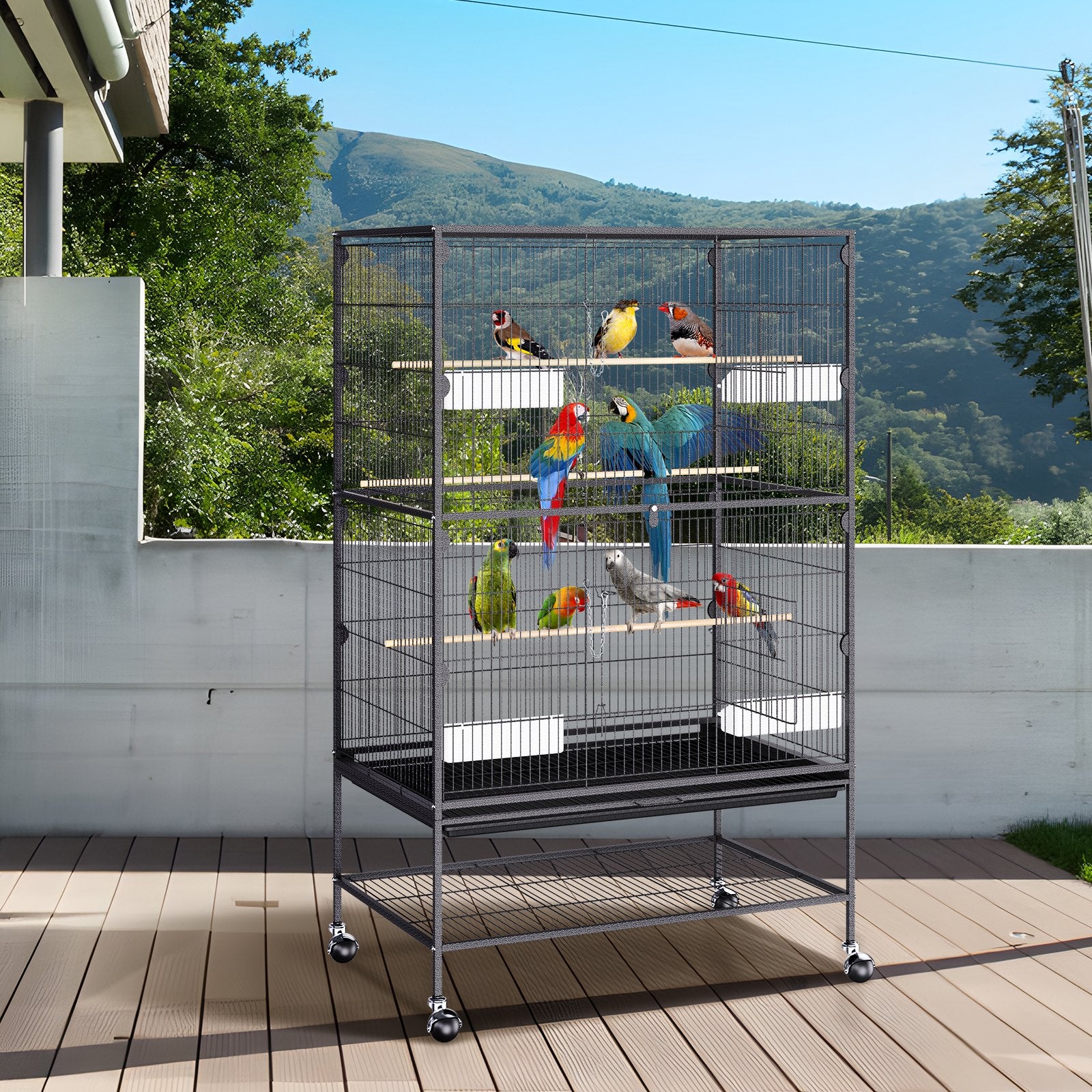 Spacious 52" Carbon Steel Bird Cage for Parakeets, Cockatiels, Parrots, Macaw - Rolling Stand, Easy Clean, Secure Wheels, Expansive Space