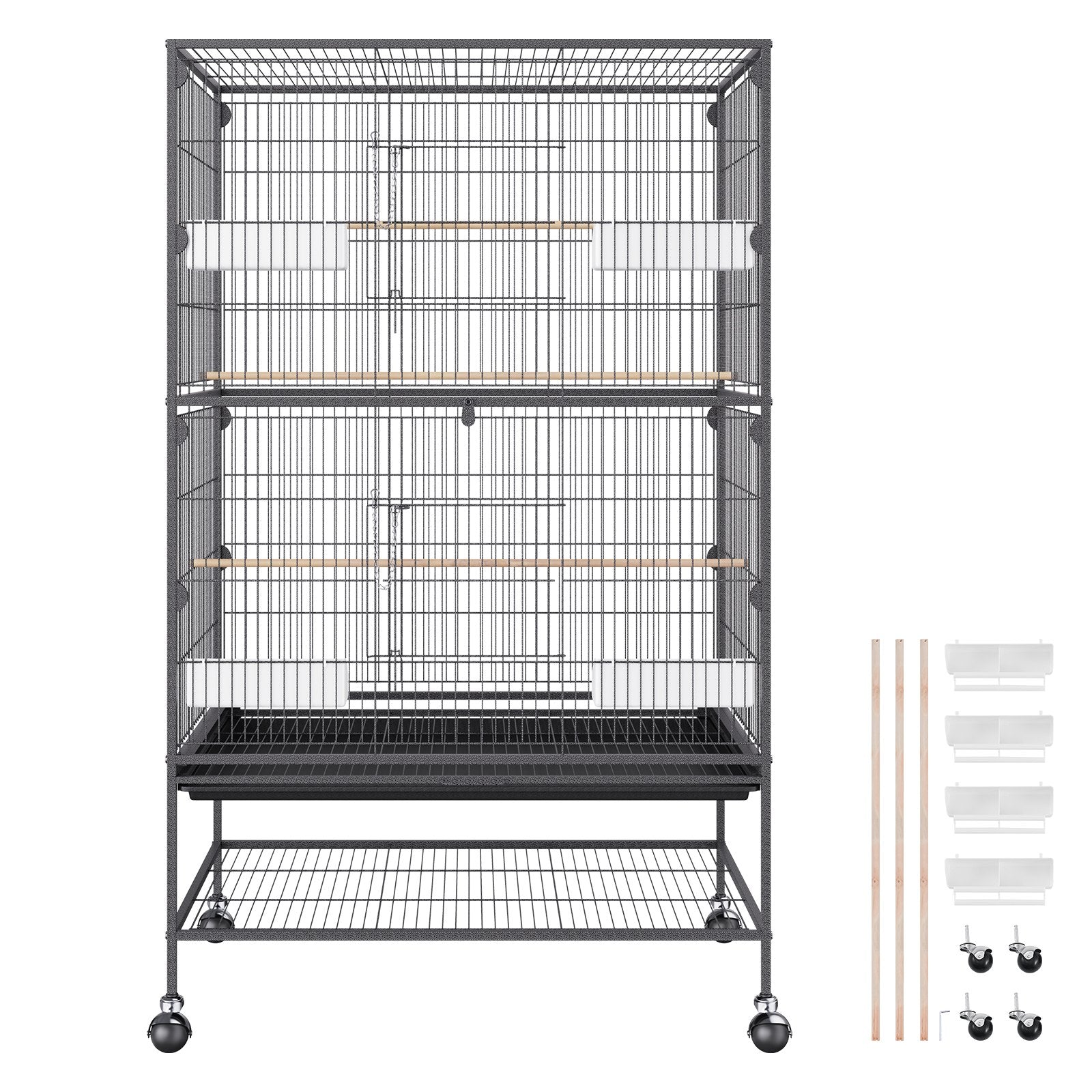 Spacious 52" Carbon Steel Bird Cage for Parakeets, Cockatiels, Parrots, Macaw - Rolling Stand, Easy Clean, Secure Wheels, Expansive Space