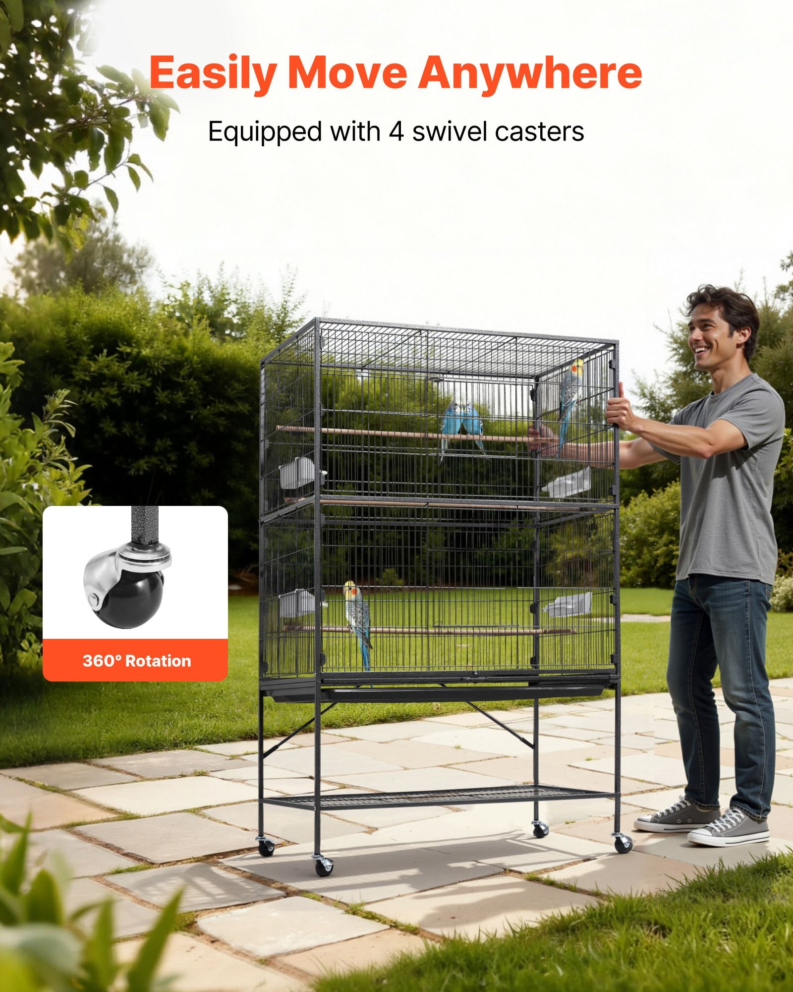 Spacious Wrought Iron Bird Cage 36.6"x22.8"x59.5" with Perches, Slide-Out Tray, Feeders for Parrots, Cockatiels, Canaries, Parakeets