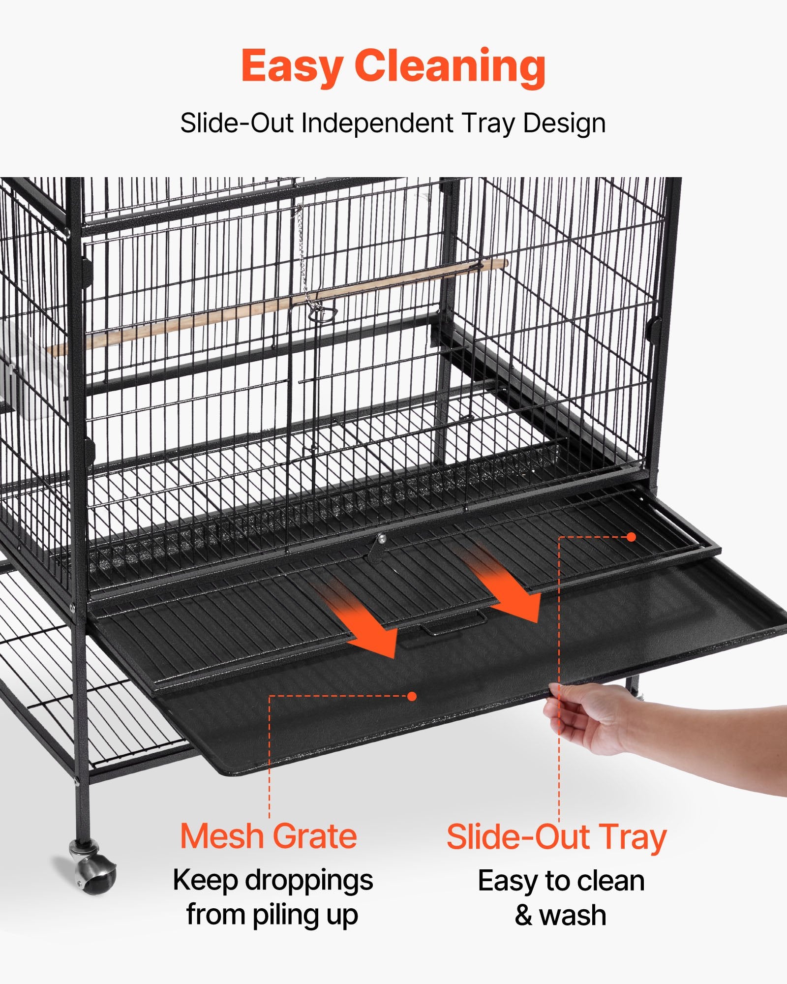 Spacious Wrought Iron Bird Cage 36.6"x22.8"x59.5" with Perches, Slide-Out Tray, Feeders for Parrots, Cockatiels, Canaries, Parakeets