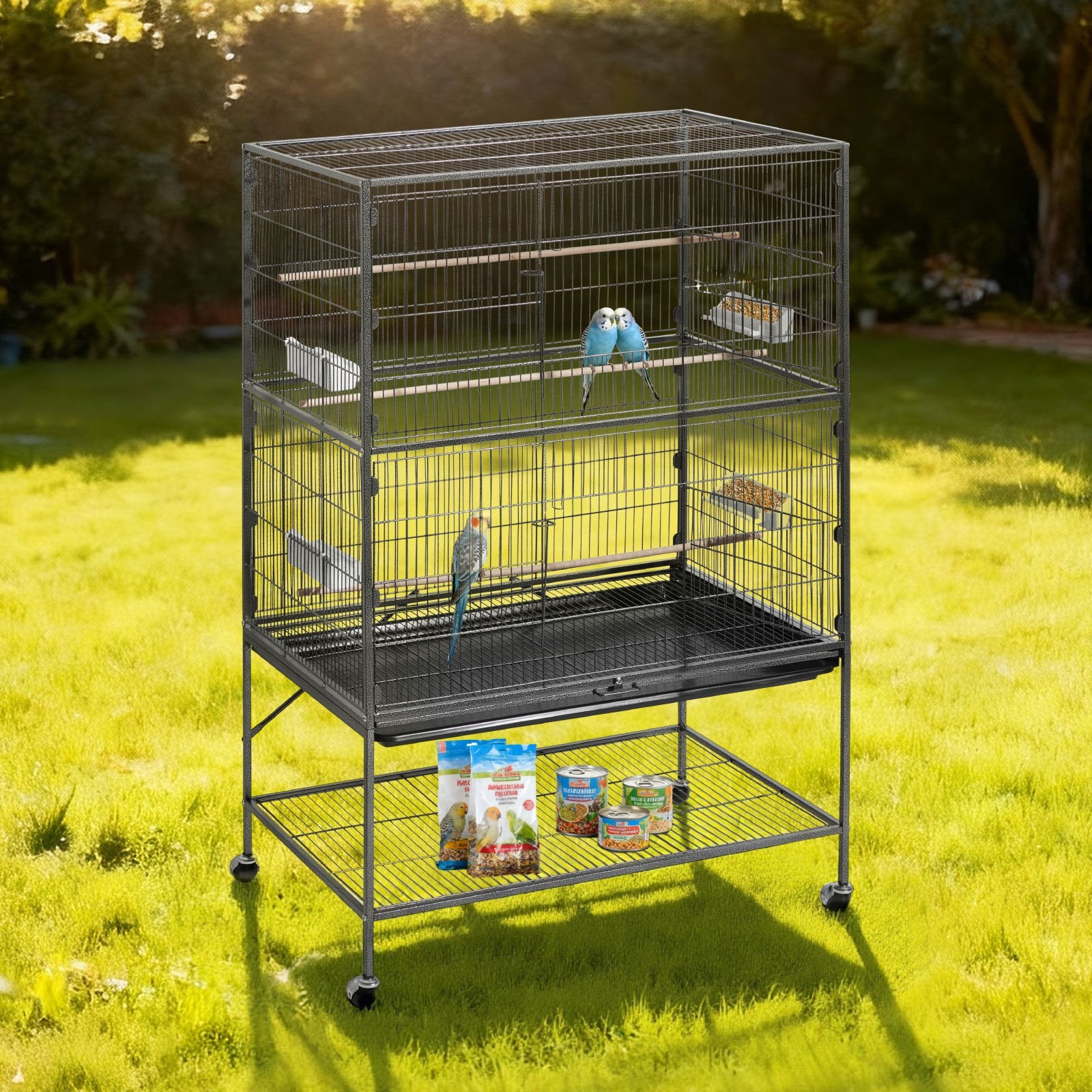 Spacious Wrought Iron Bird Cage 36.6"x22.8"x59.5" with Perches, Slide-Out Tray, Feeders for Parrots, Cockatiels, Canaries, Parakeets