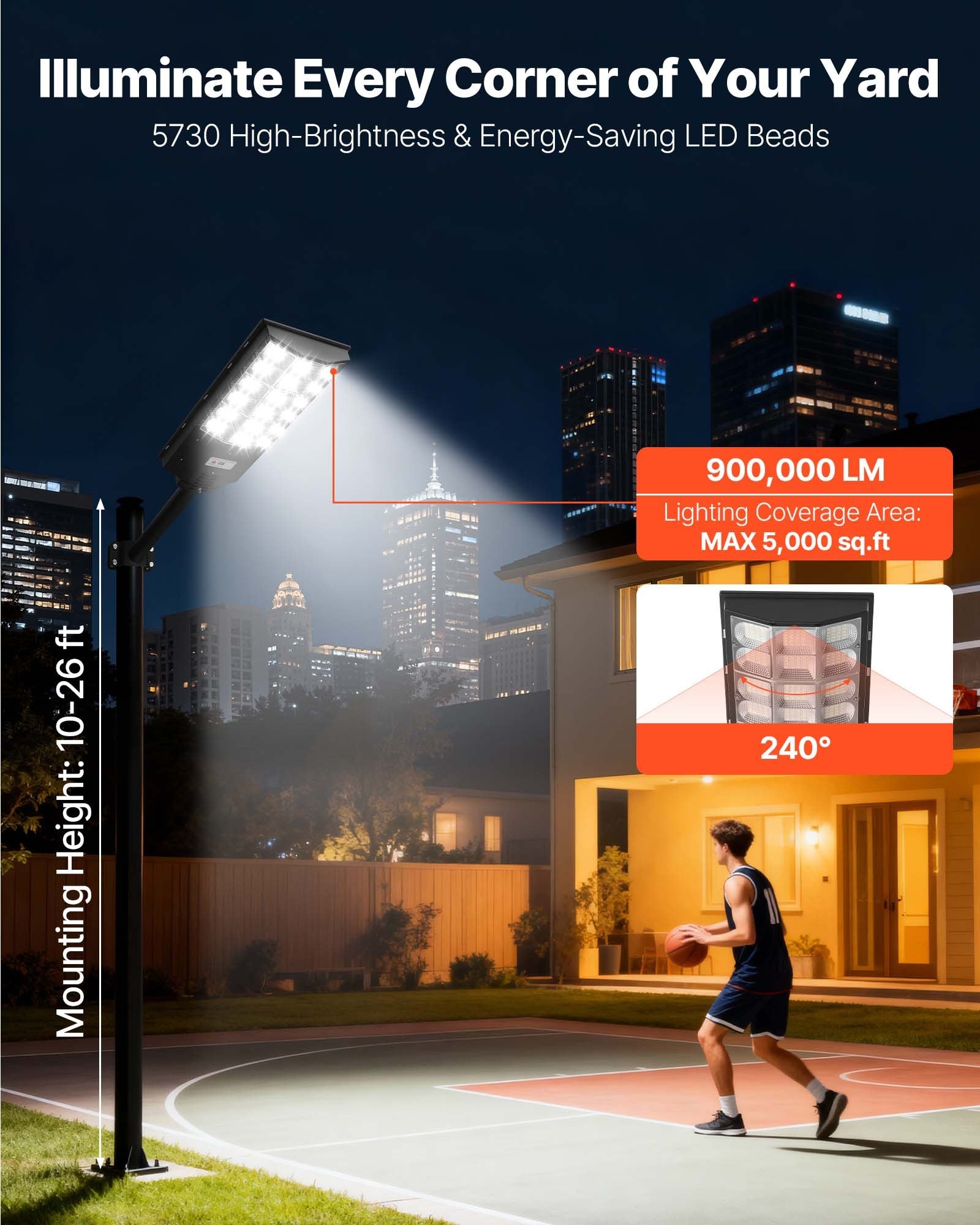 High-Power 12000W Solar Street Light, 900000LM, IP65 Waterproof LED Security Lamp with Motion Sensor for Outdoor Parking Lots, Driveways, and Yards
