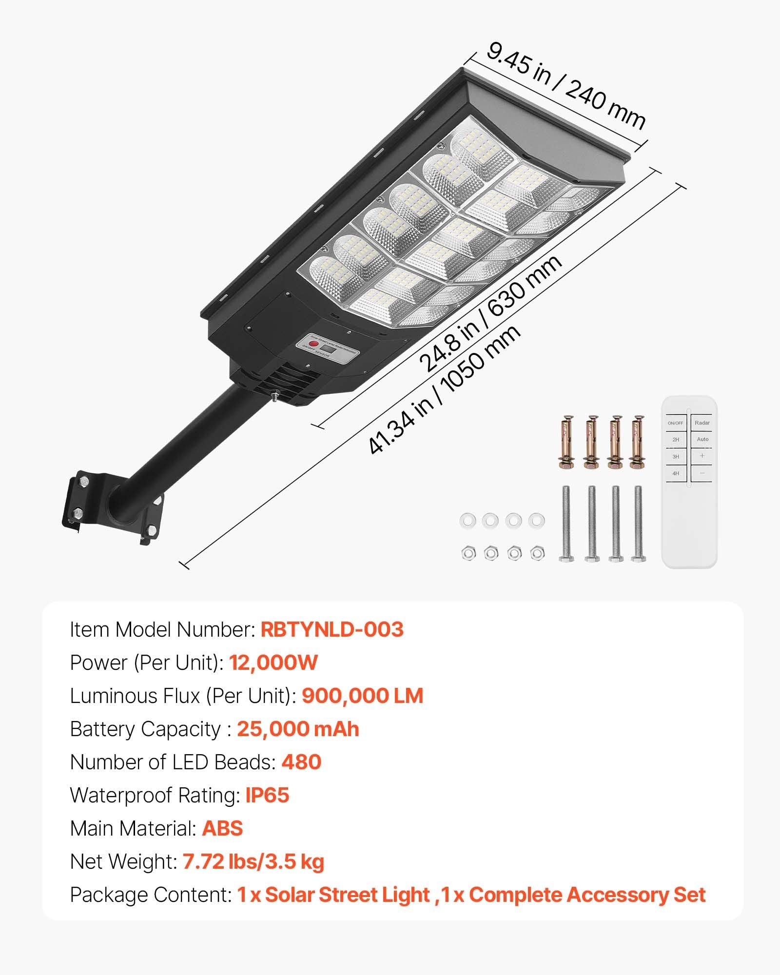 High-Power 12000W Solar Street Light, 900000LM, IP65 Waterproof LED Security Lamp with Motion Sensor for Outdoor Parking Lots, Driveways, and Yards